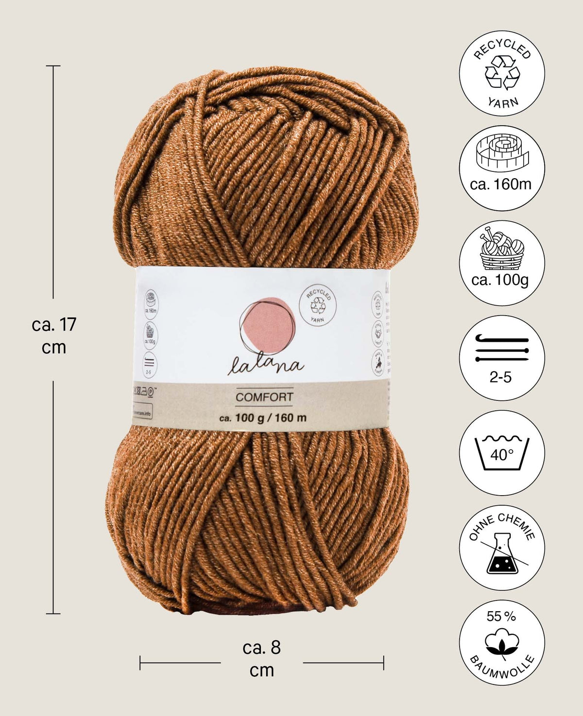 Comfort cognac, Braun, 3 mm x ca. 160 m, ca. 100 g