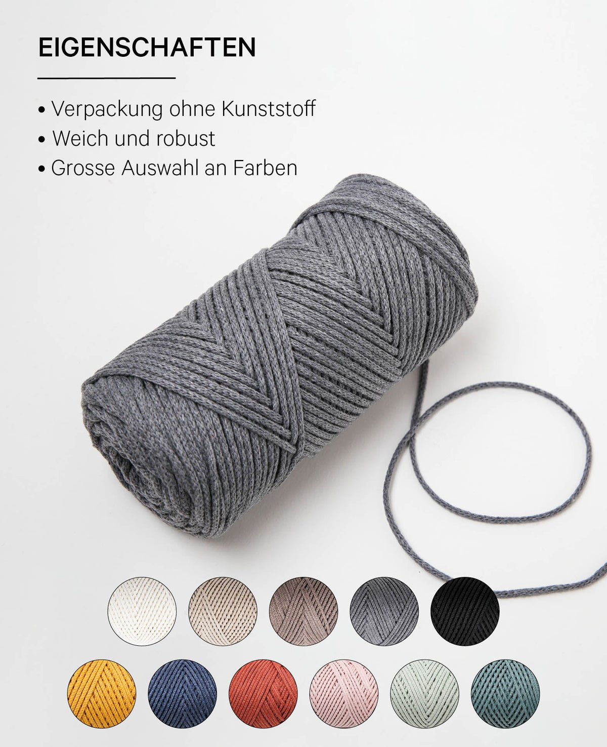 Lady Chain gris foncé, fil à chaînette Lalana pour le crochet, le tricot, le nouage et les projets de macramé, gris foncé, environ 2 mm x 100 m, environ 200 g
