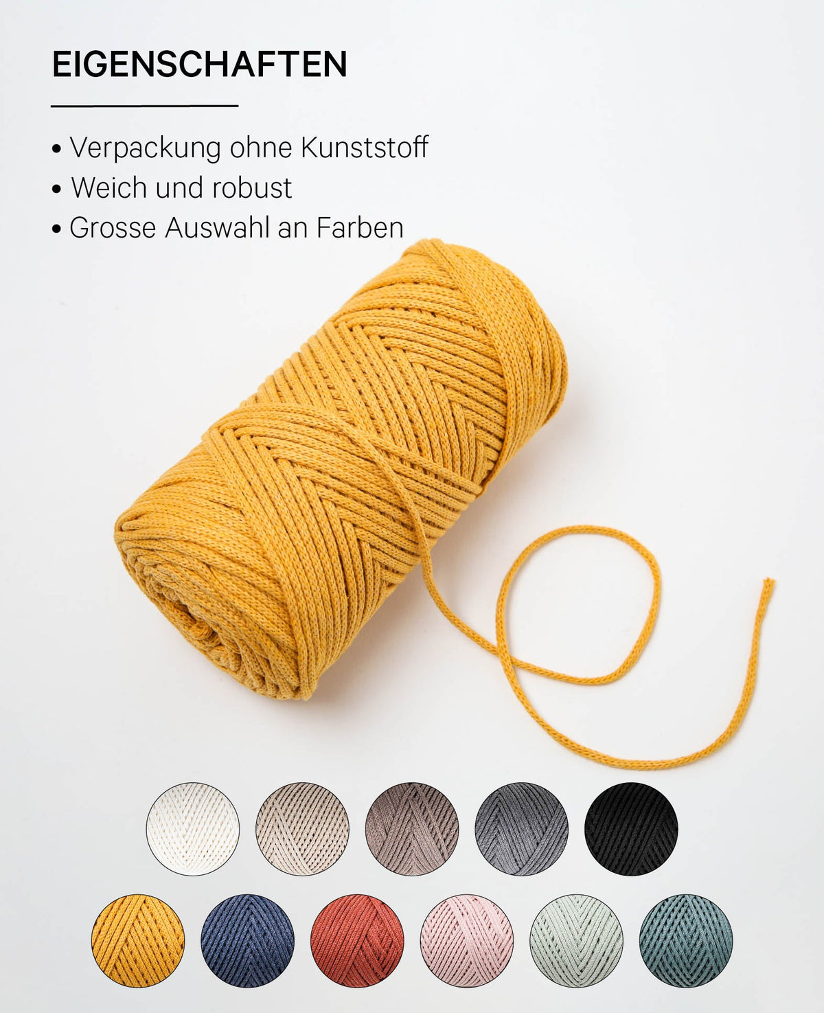 Lady Chain mustard, Lalana Kettengarn zum Häkeln, Stricken, Knüpfen & Makramee Projekte, Senfgelb, ca. 2 mm x 100 m, ca. 200 g