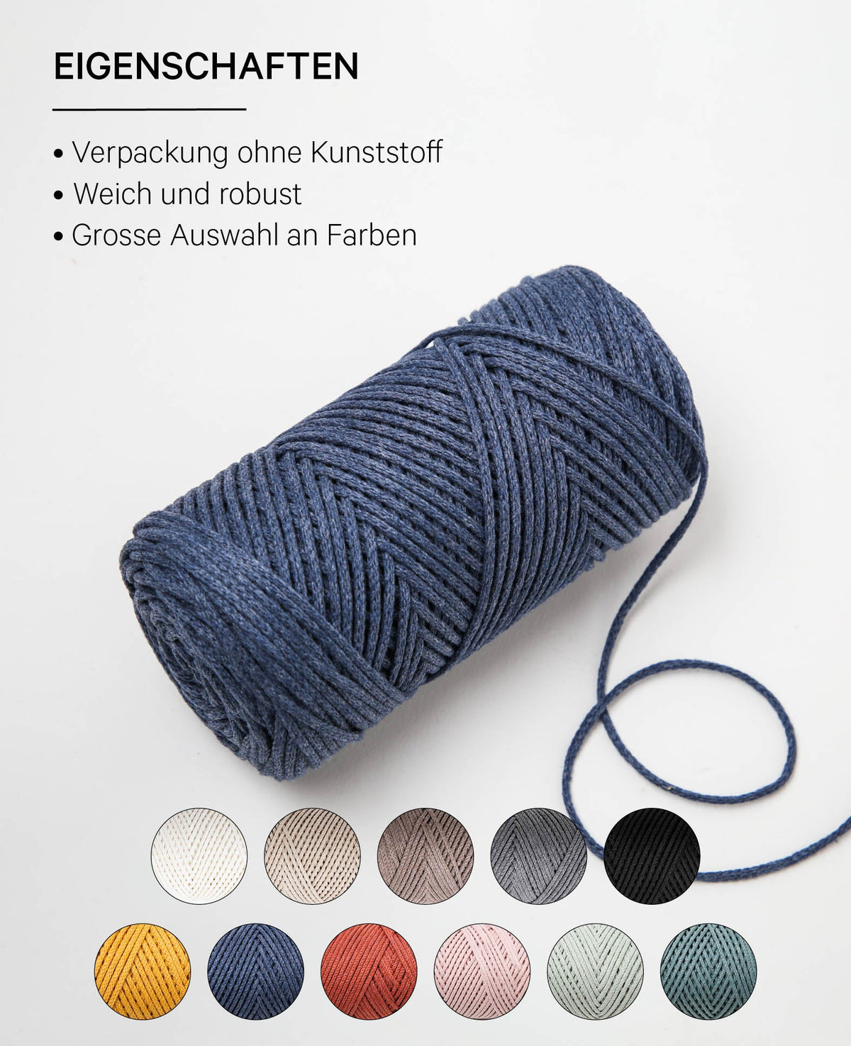 Lady Chain jeans, Lalana chain yarn for crocheting, knitting, knotting & macrame projects, blue-grey, approx. 2 mm x 100 m, approx. 200 g