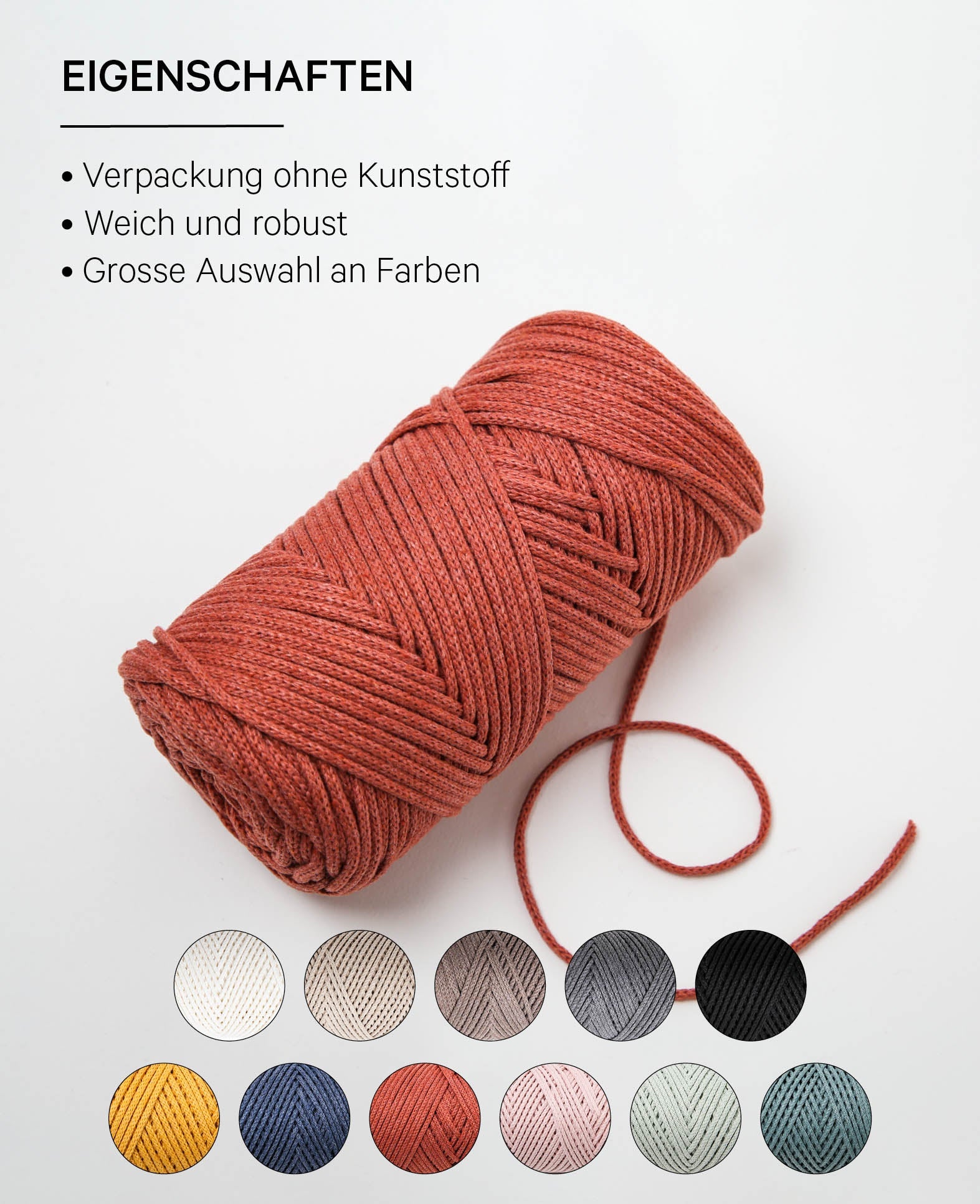 Lady Chain rouille, fil chaîne pour crochet, tricot, nouage et projets macramé, rouge rouille, env. 2 mm x 100 m, env. 200 g