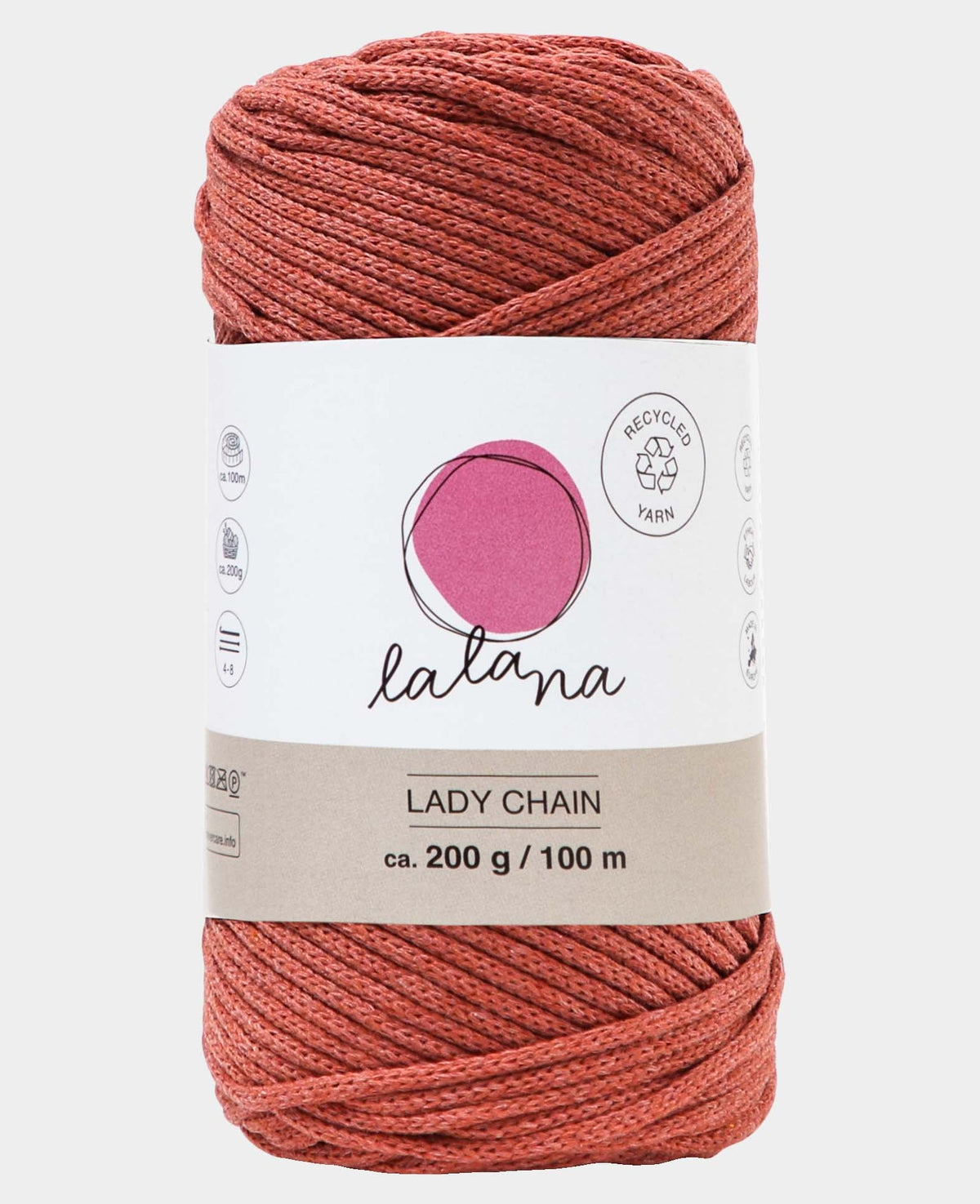 Lady Chain rouille, fil chaîne pour crochet, tricot, nouage et projets macramé, rouge rouille, env. 2 mm x 100 m, env. 200 g