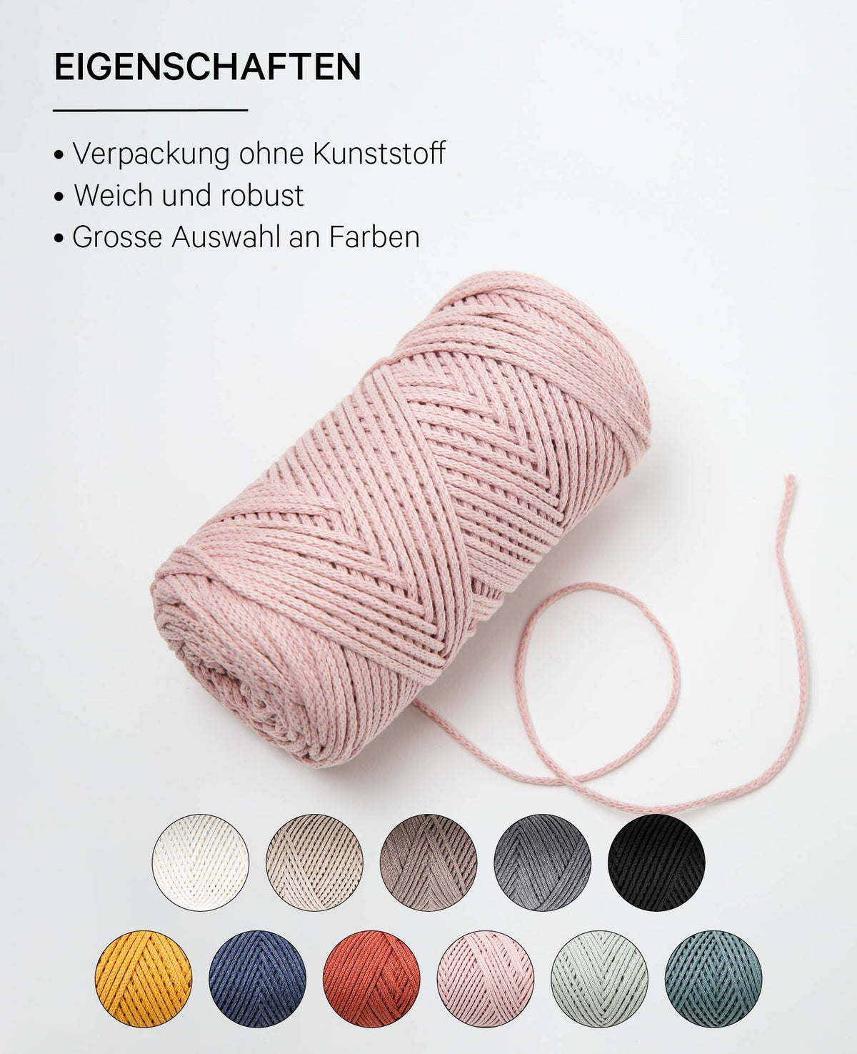 Fil Lady Chain powder, Lalana pour crochet, tricot, nouage et projets de macramé, Rose, env. 2 mm x 100 m, env. 200 g