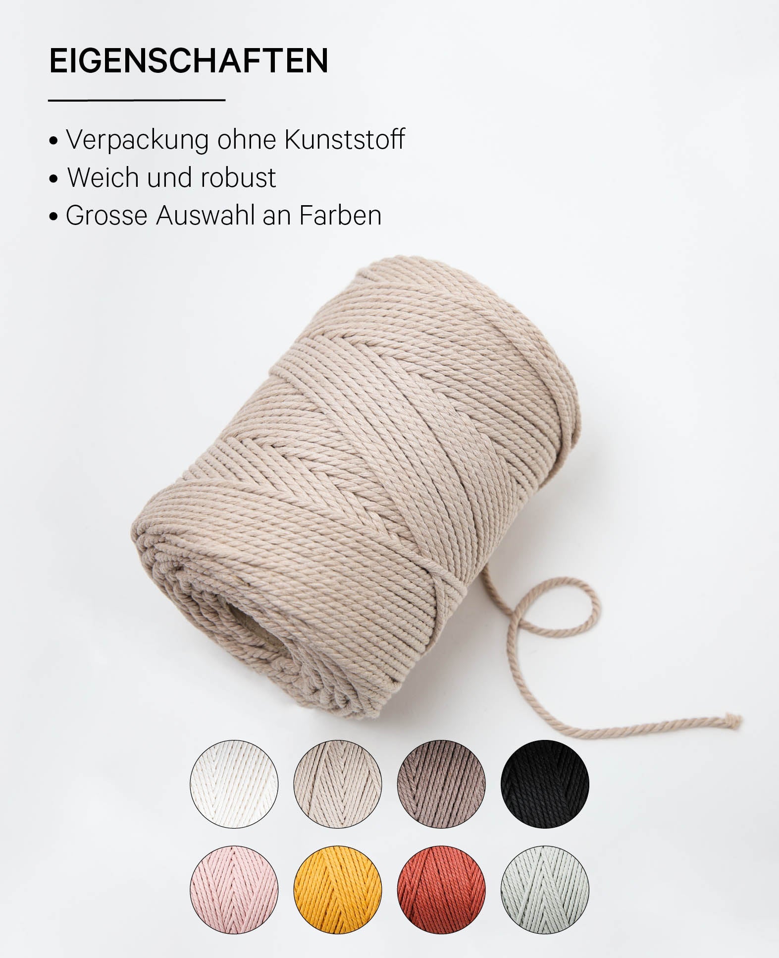 Macrame Rope beige, Lalana Knotting Yarn for Macrame Projects, Beige, 2 mm x approx. 160 m, approx. 500 g