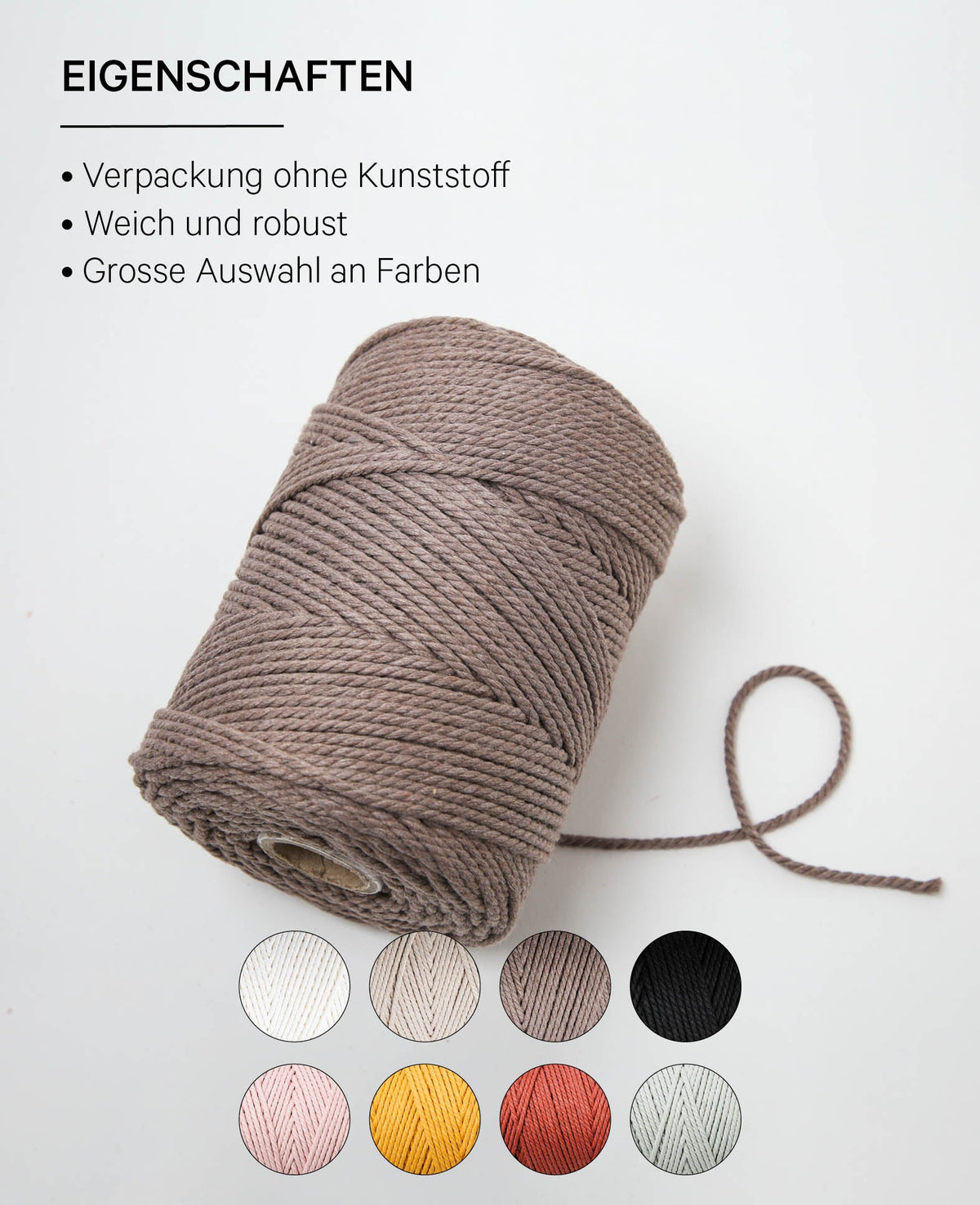 Macrame Rope coffee, Lalana Knüpfgarn für Makramee Projekte, Braun, 2 mm x ca. 160 m, ca. 500 g