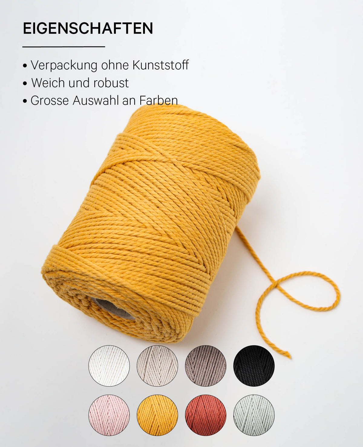 Corde macramé moutarde, fil à nouer Lalana pour projets macramé, jaune moutarde, 2 mm x env. 160 m, env. 500 g