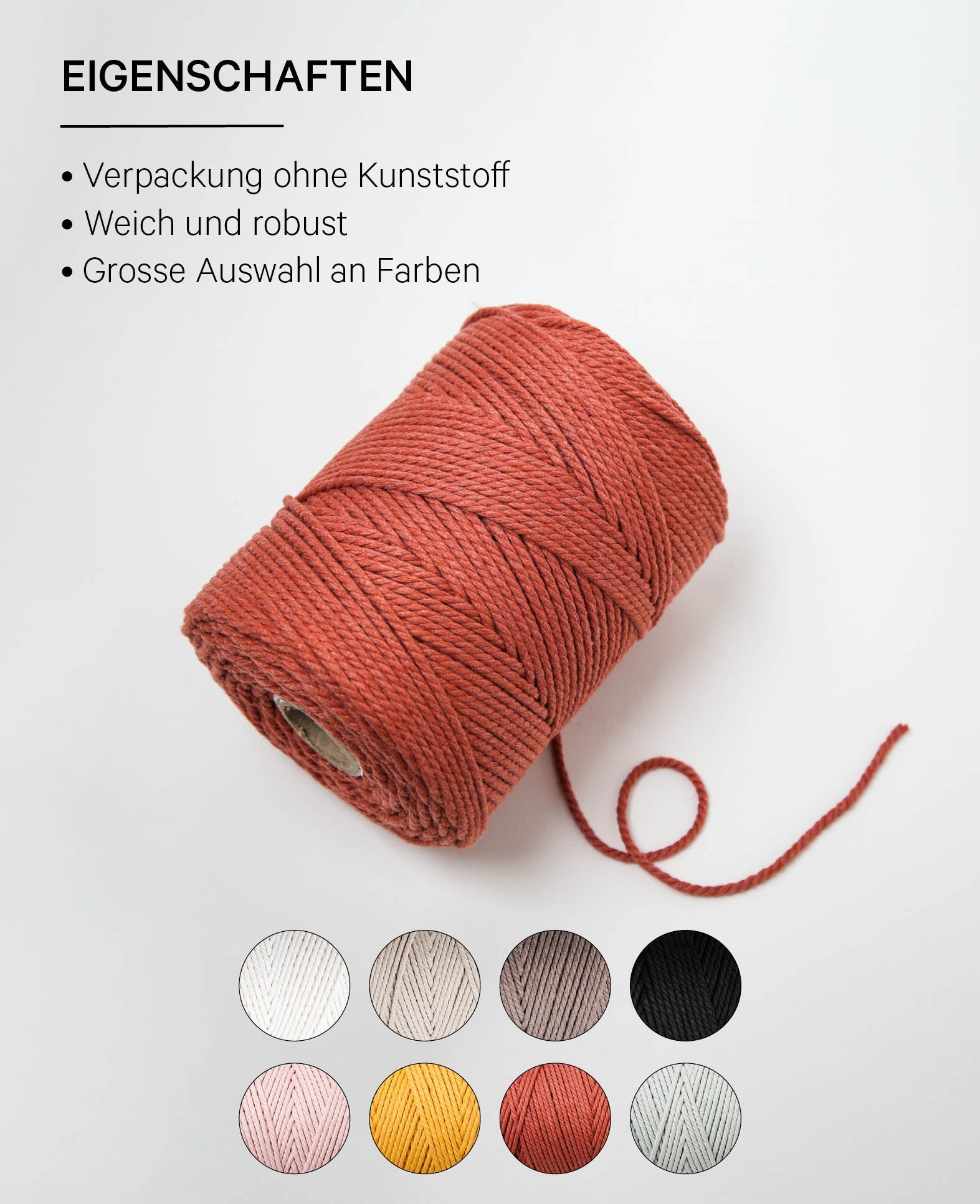 Macrame Rope rusty, Lalana Knüpfgarn für Makramee Projekte, Rostrot, 2 mm x ca. 160 m, ca. 500 g
