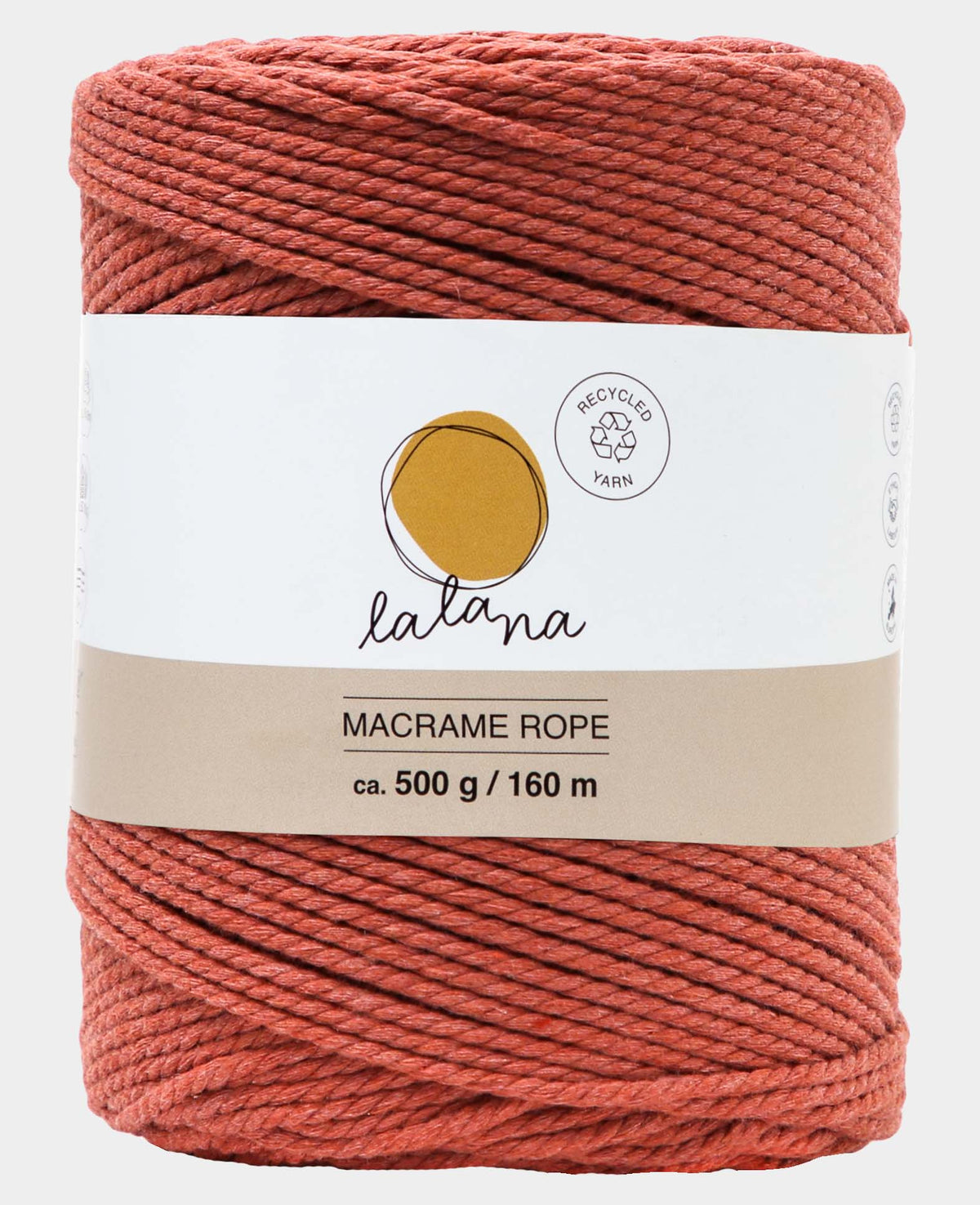 Macrame Rope rusty, Lalana Knüpfgarn für Makramee Projekte, Rostrot, 2 mm x ca. 160 m, ca. 500 g