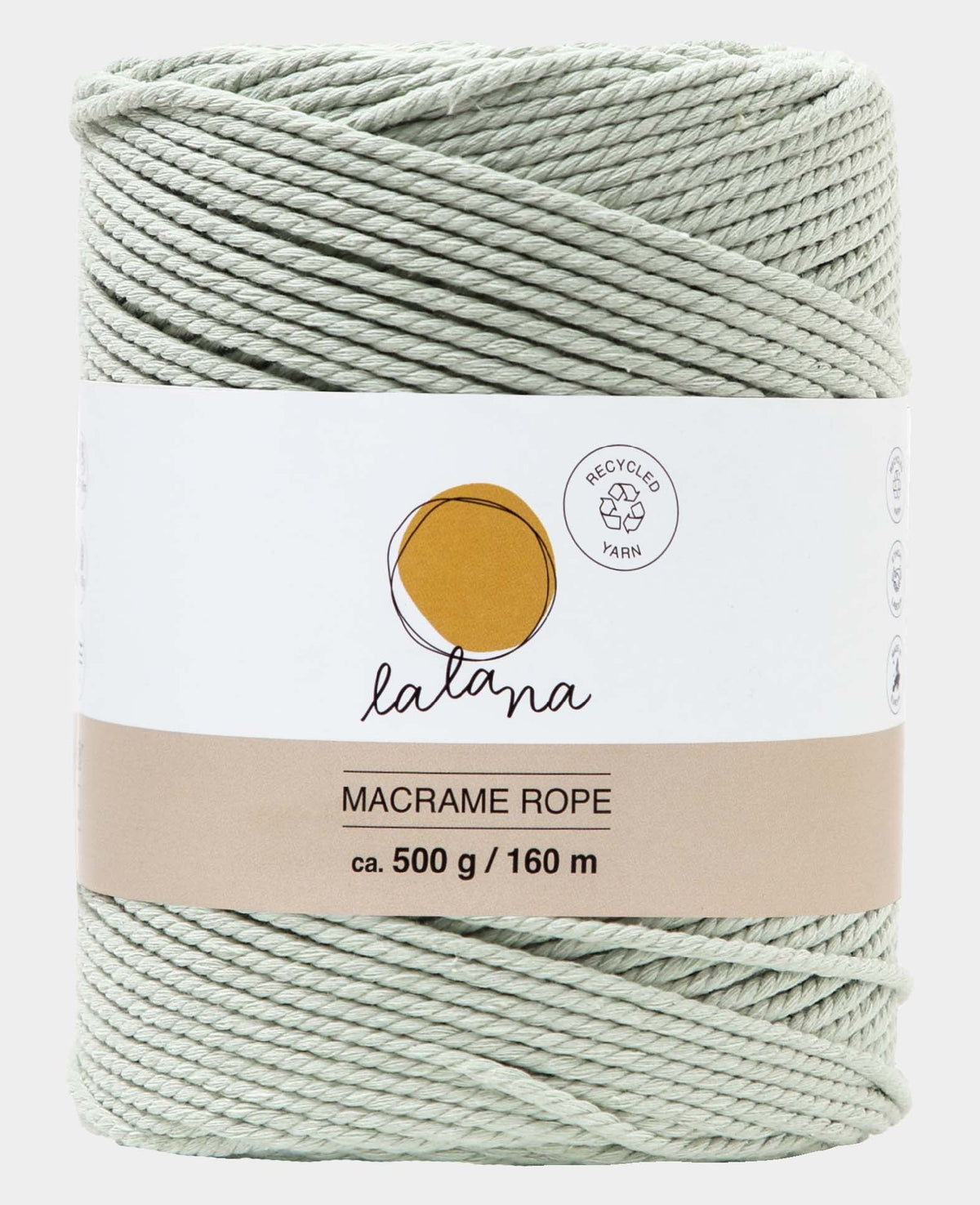 Macrame Rope little green, Lalana Knüpfgarn für Makramee Projekte, Graugrün, 2 mm x ca. 160 m, ca. 500 g