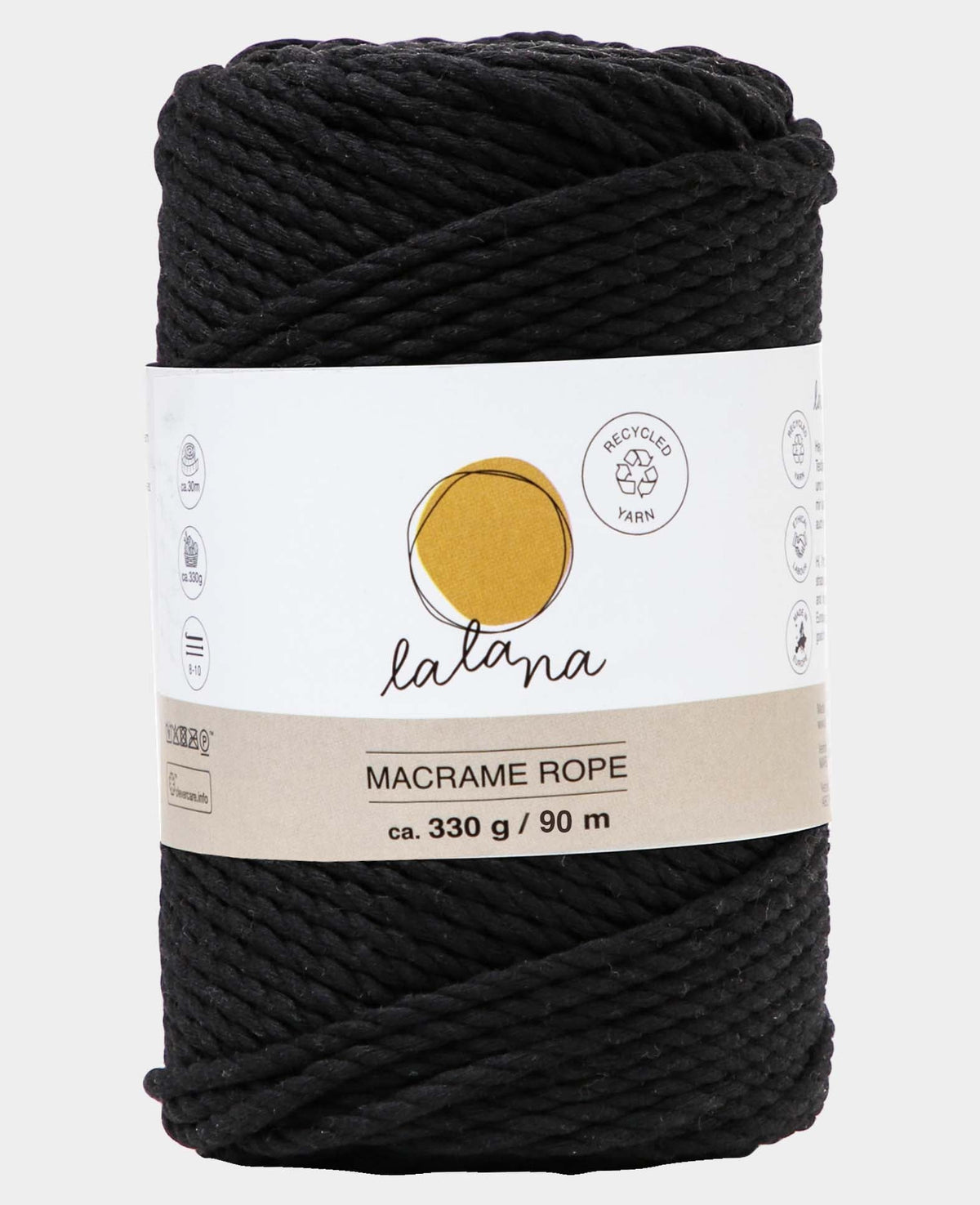 Macrame Rope black, Lalana Knüpfgarn für Makramee Projekte, Schwarz, 3 mm x ca. 90 m, ca. 330 g