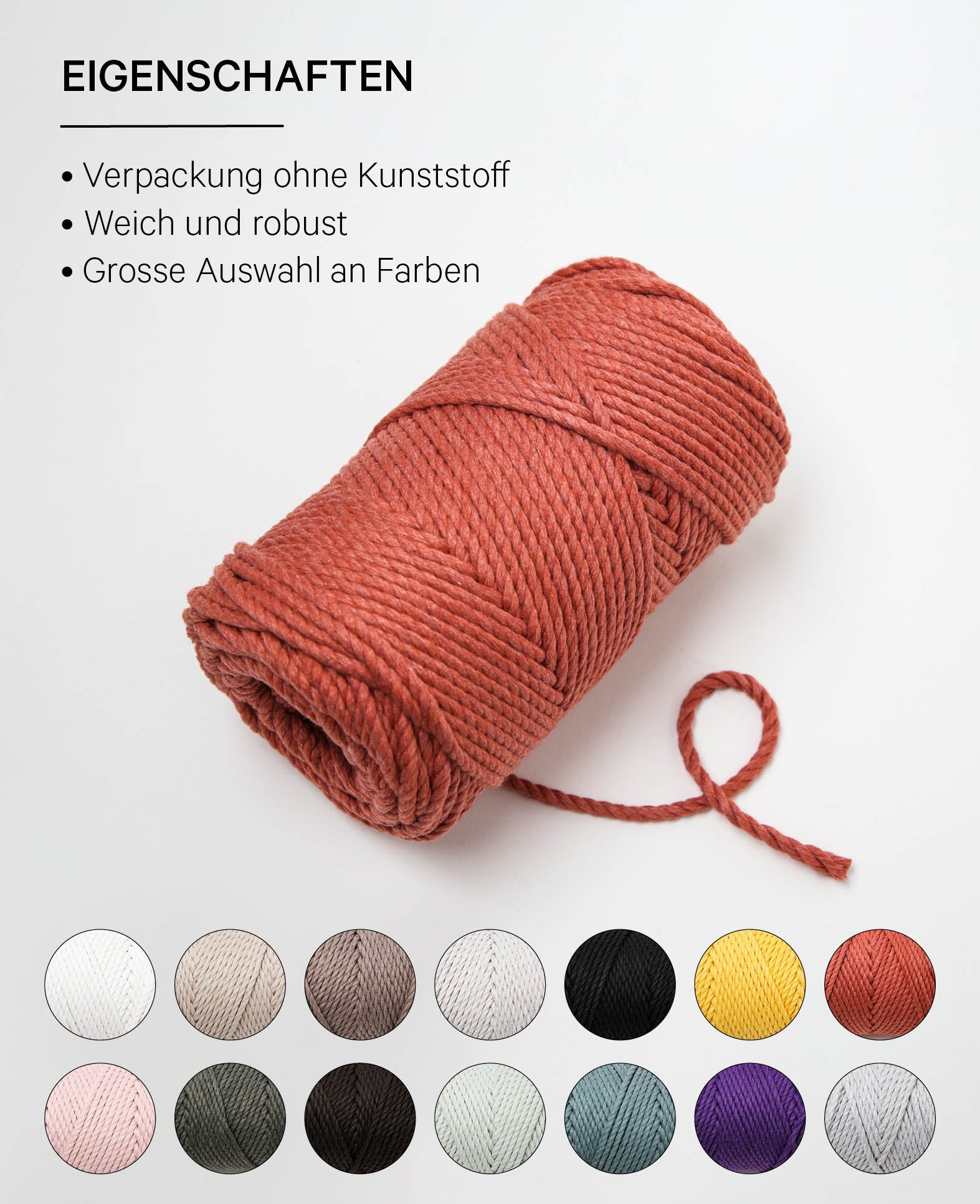 Macrame Rope rusty, Lalana Knüpfgarn für Makramee Projekte, Rostrot, 3 mm x ca. 90 m, ca. 330 g