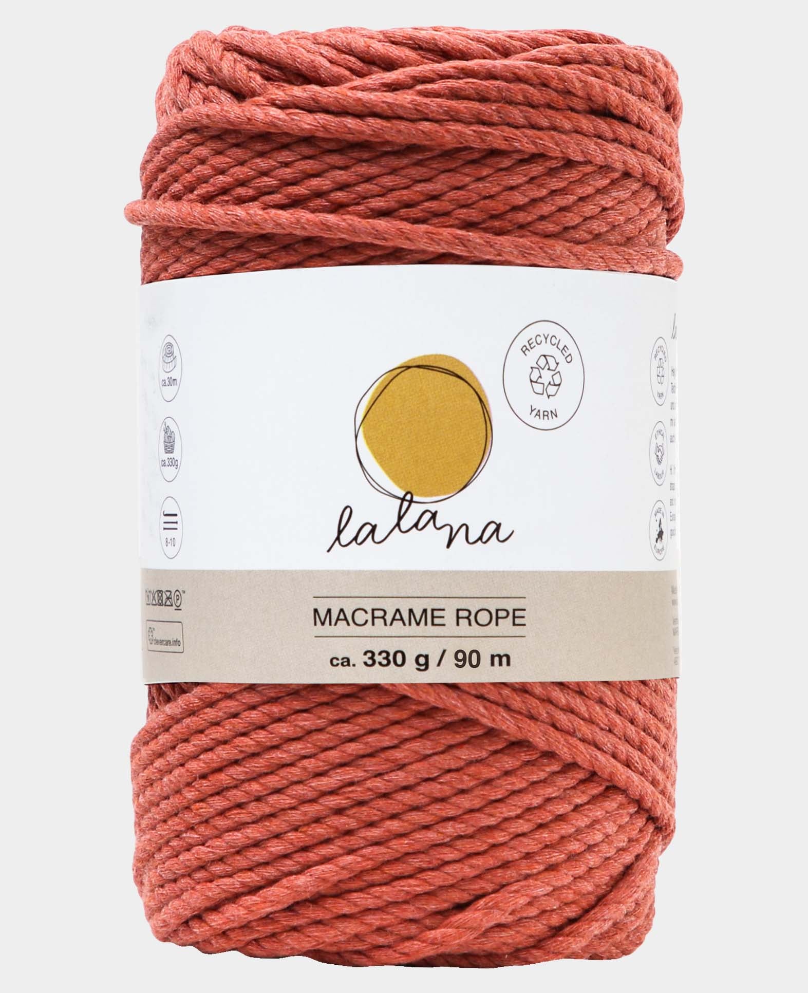 Macrame Rope rusty, Lalana Knüpfgarn für Makramee Projekte, Rostrot, 3 mm x ca. 90 m, ca. 330 g
