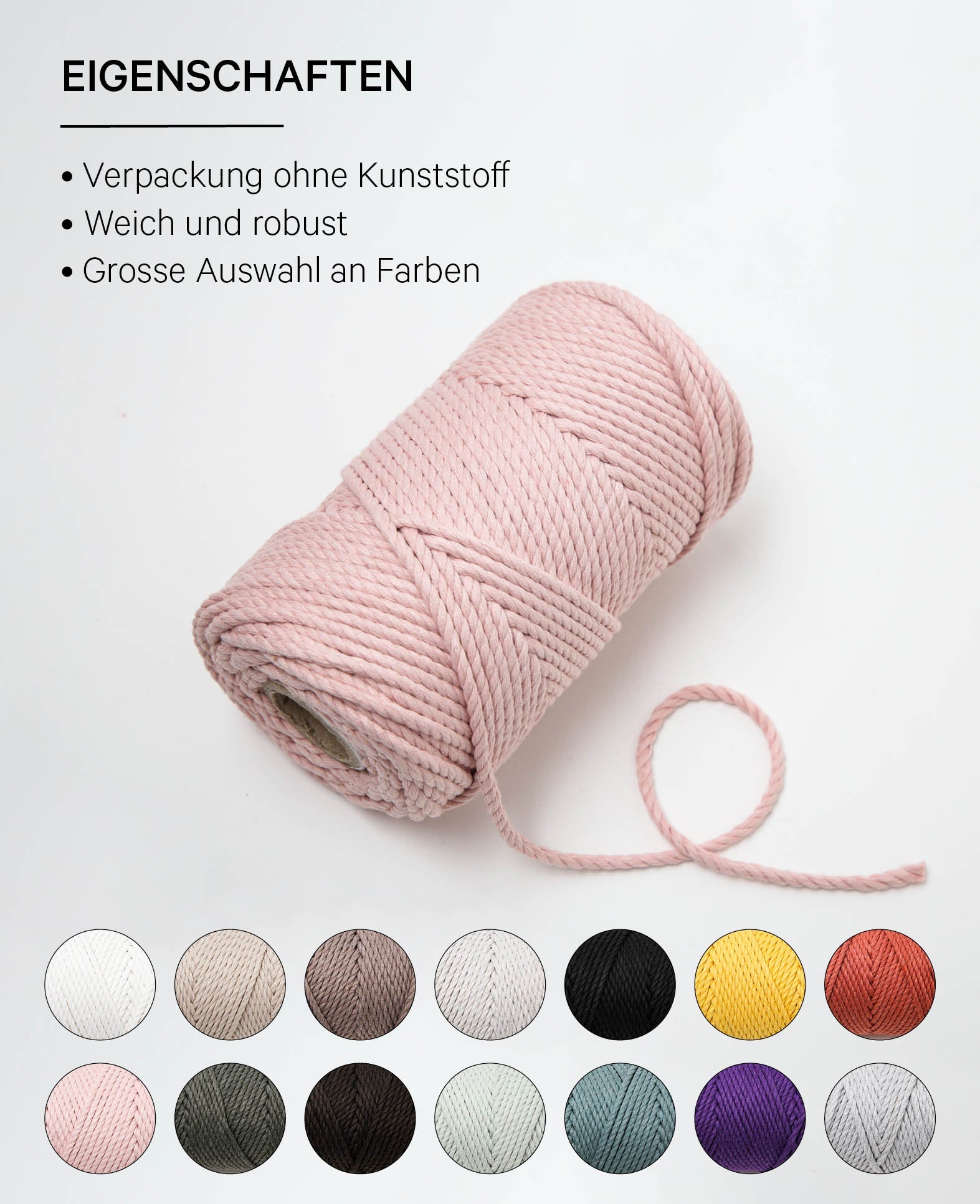Macrame Rope powder, Lalana Knüpfgarn für Makramee Projekte, Rosa, 3 mm x ca. 90 m, ca. 330 g