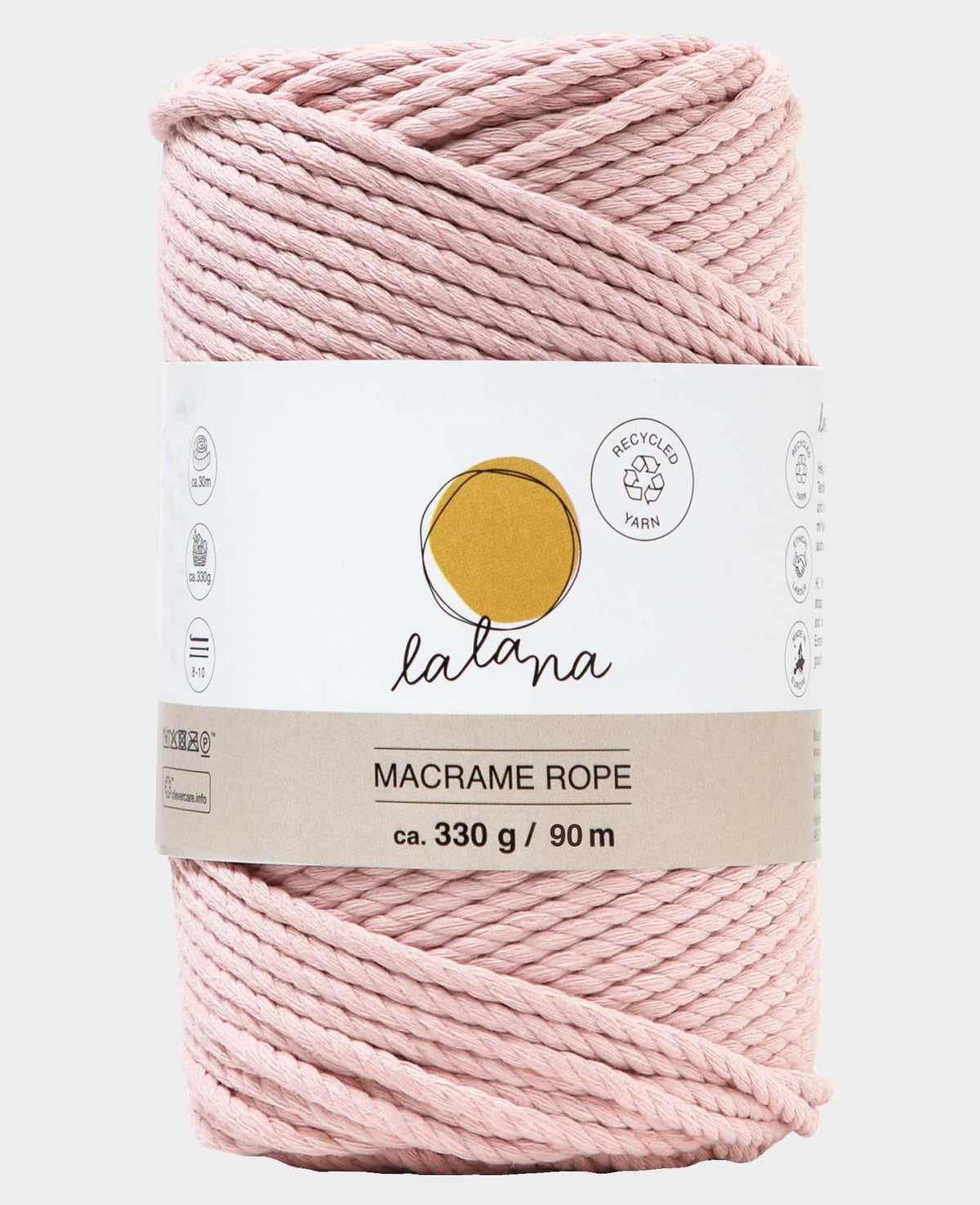 Macrame Rope powder, Lalana Knüpfgarn für Makramee Projekte, Rosa, 3 mm x ca. 90 m, ca. 330 g