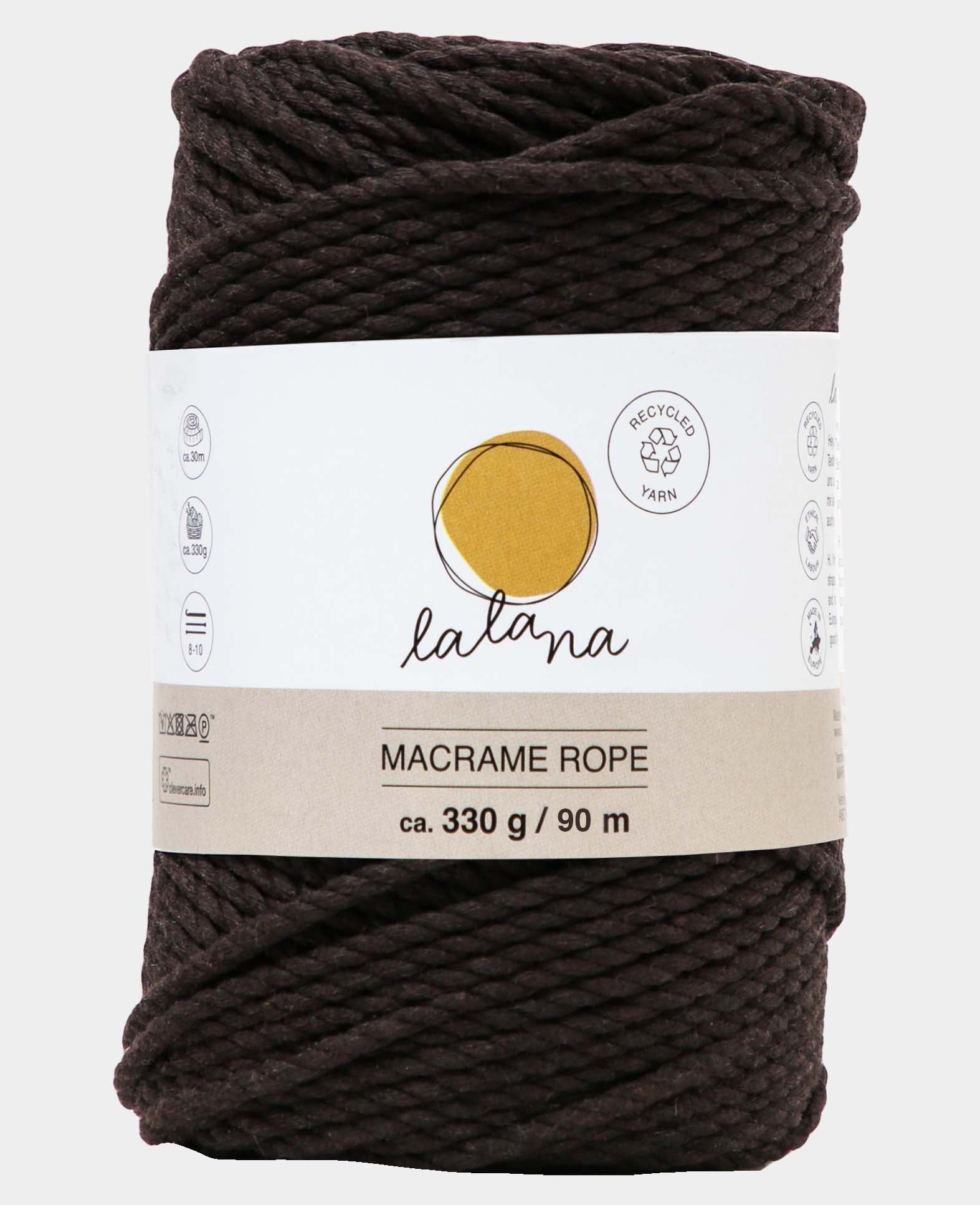 Macrame Rope brown, Lalana Knüpfgarn für Makramee Projekte, Braun, 3 mm x ca. 90 m, ca. 330 g
