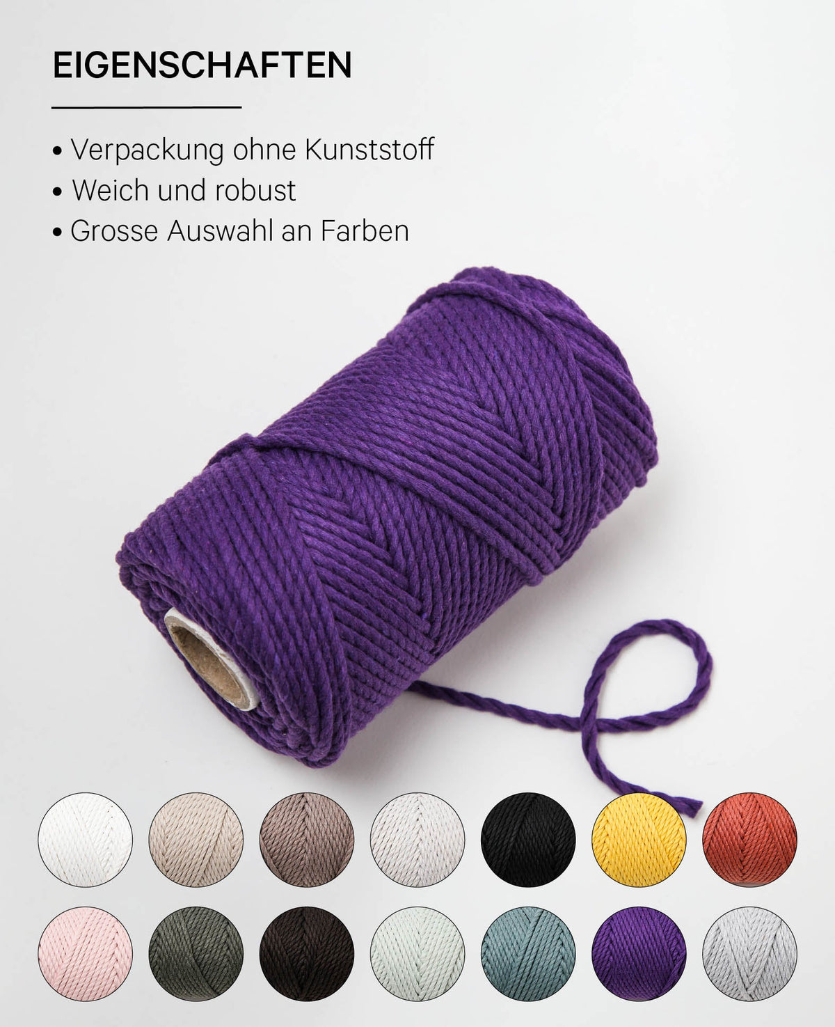 Macrame Rope mauve, Lalana Knüpfgarn für Makramee Projekte, Violett, 3 mm x ca. 90 m, ca. 330 g