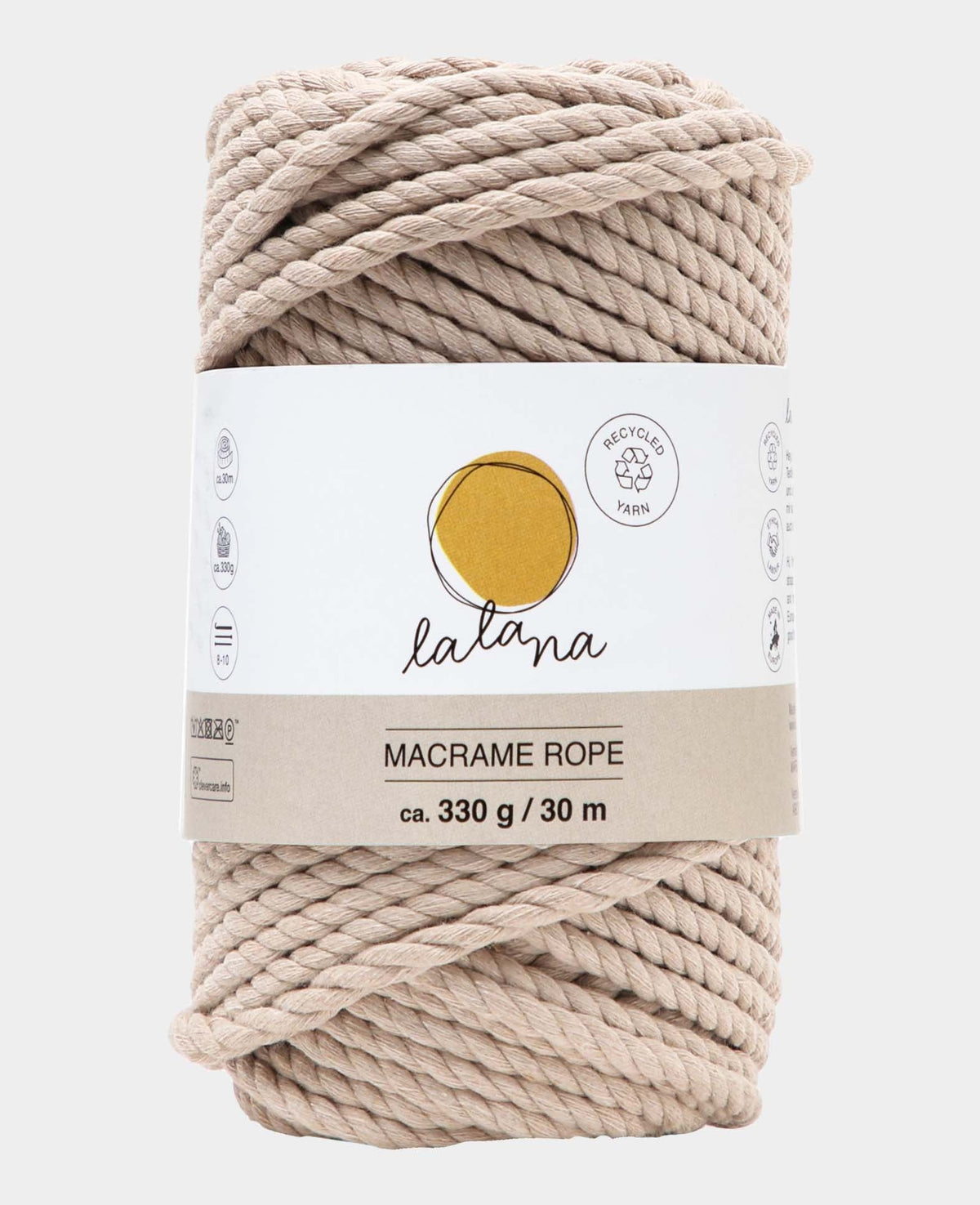 Macrame Rope beige, Lalana Knüpfgarn für Makramee Projekte, Beige, 5 mm x ca. 30 m, ca. 330 g