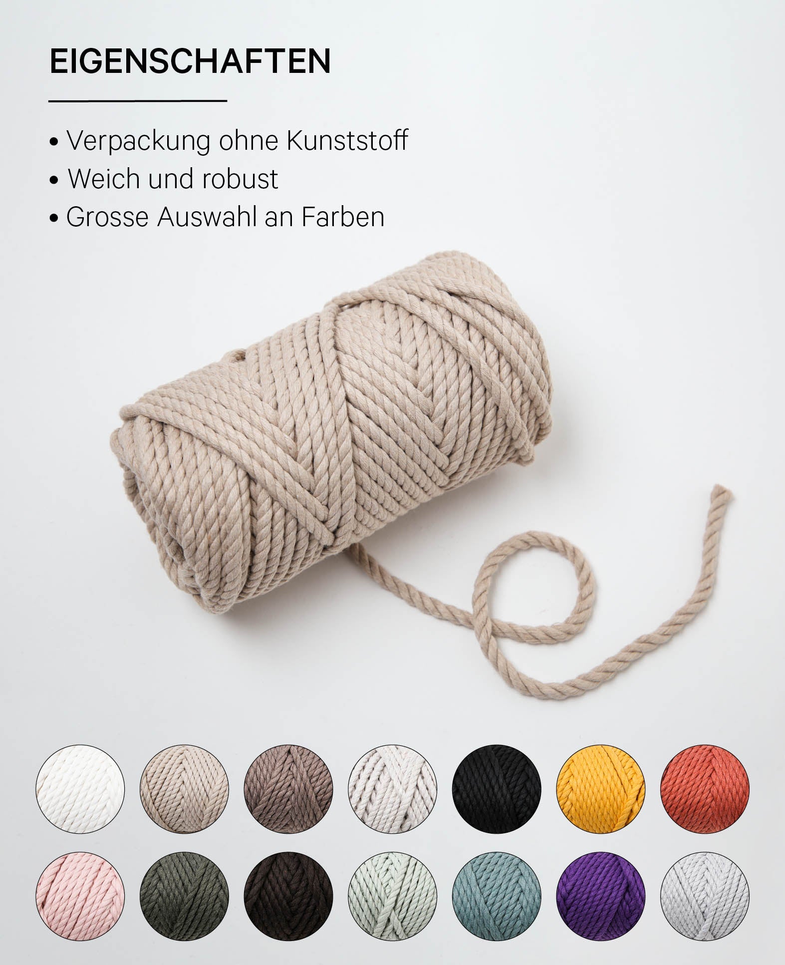 Macrame Rope beige, Lalana Knüpfgarn für Makramee Projekte, Beige, 5 mm x ca. 30 m, ca. 330 g