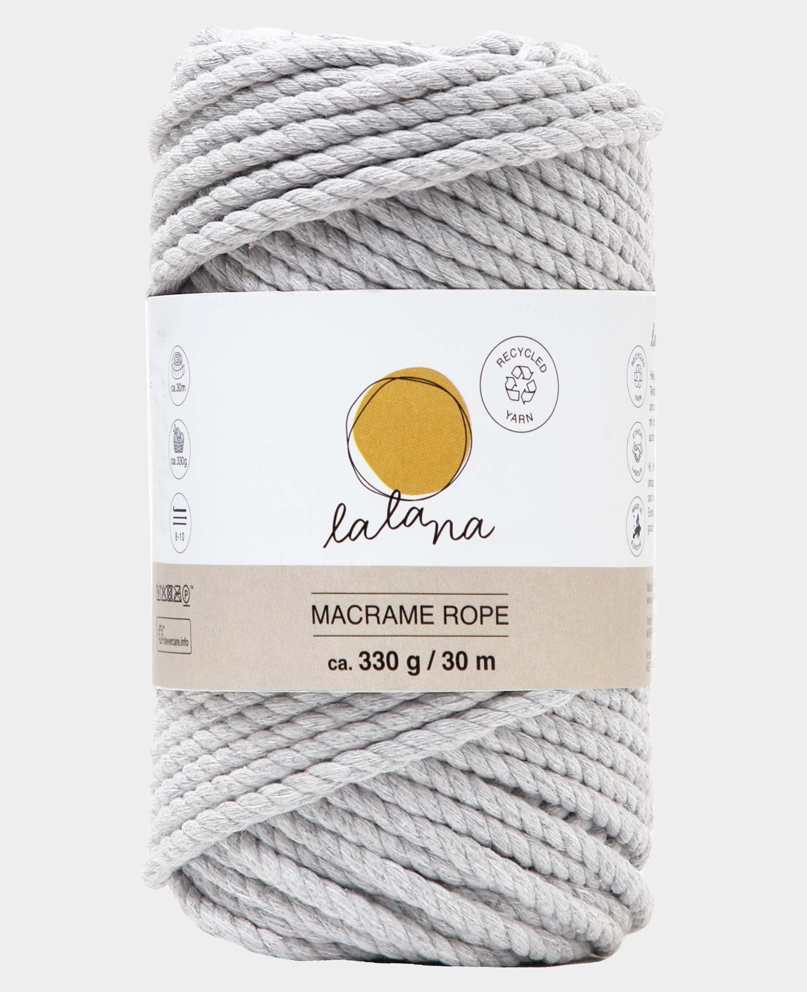 Macrame Rope light grey, Lalana Knüpfgarn für Makramee Projekte, Hellgrau, 5 mm x ca. 30 m, ca. 330 g