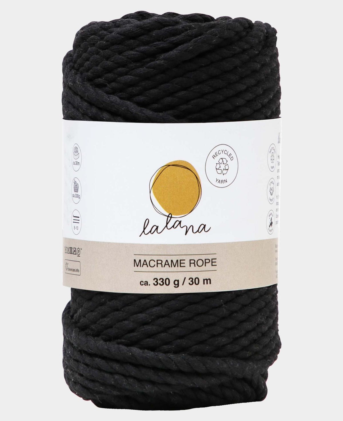 Macrame Rope black, Lalana Knüpfgarn für Makramee Projekte, Schwarz, 5 mm x ca. 30 m, ca. 330 g