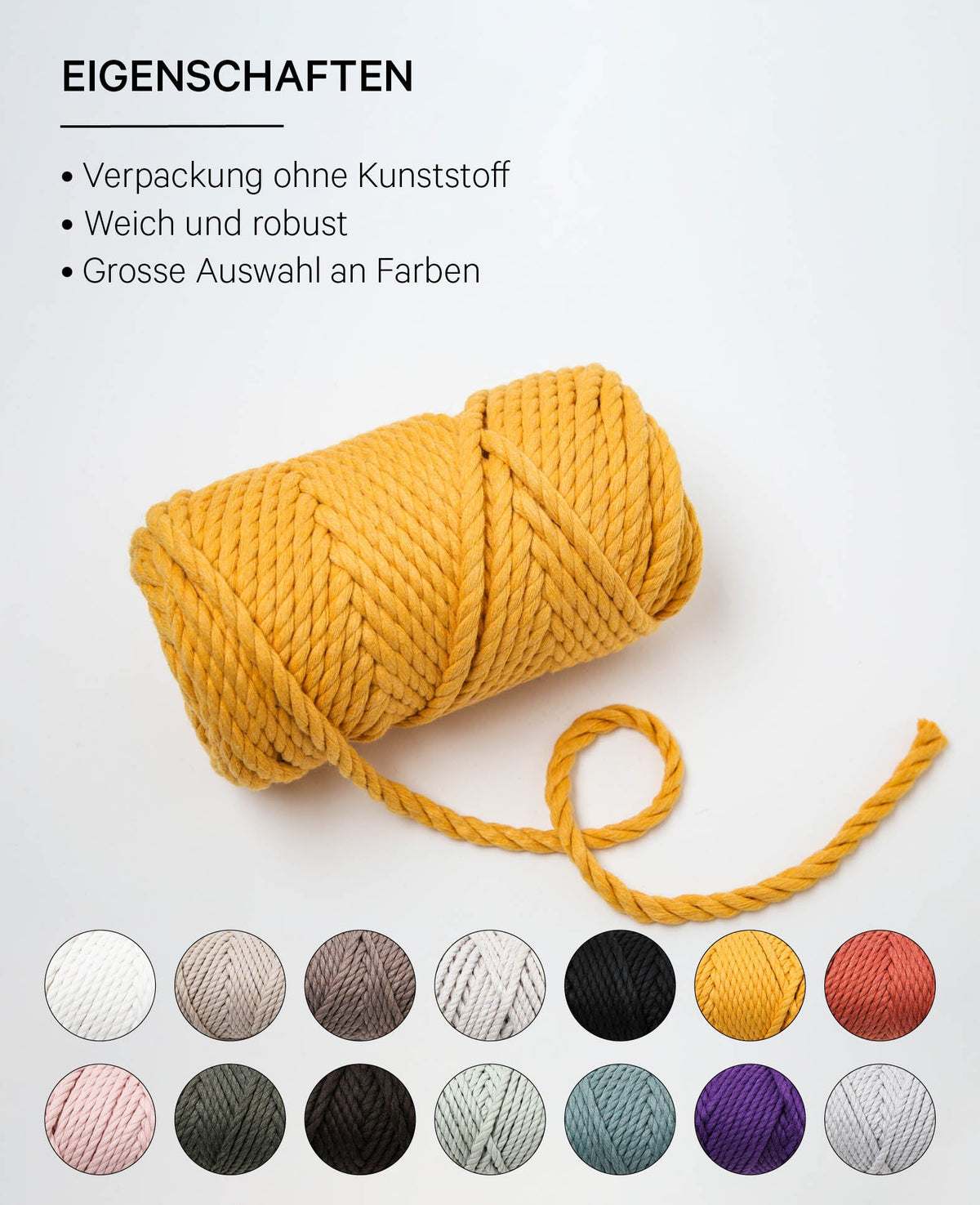 Macrame Rope mustard, Lalana Knüpfgarn für Makramee Projekte, Senfgelb, 5 mm x ca. 30 m, ca. 330 g