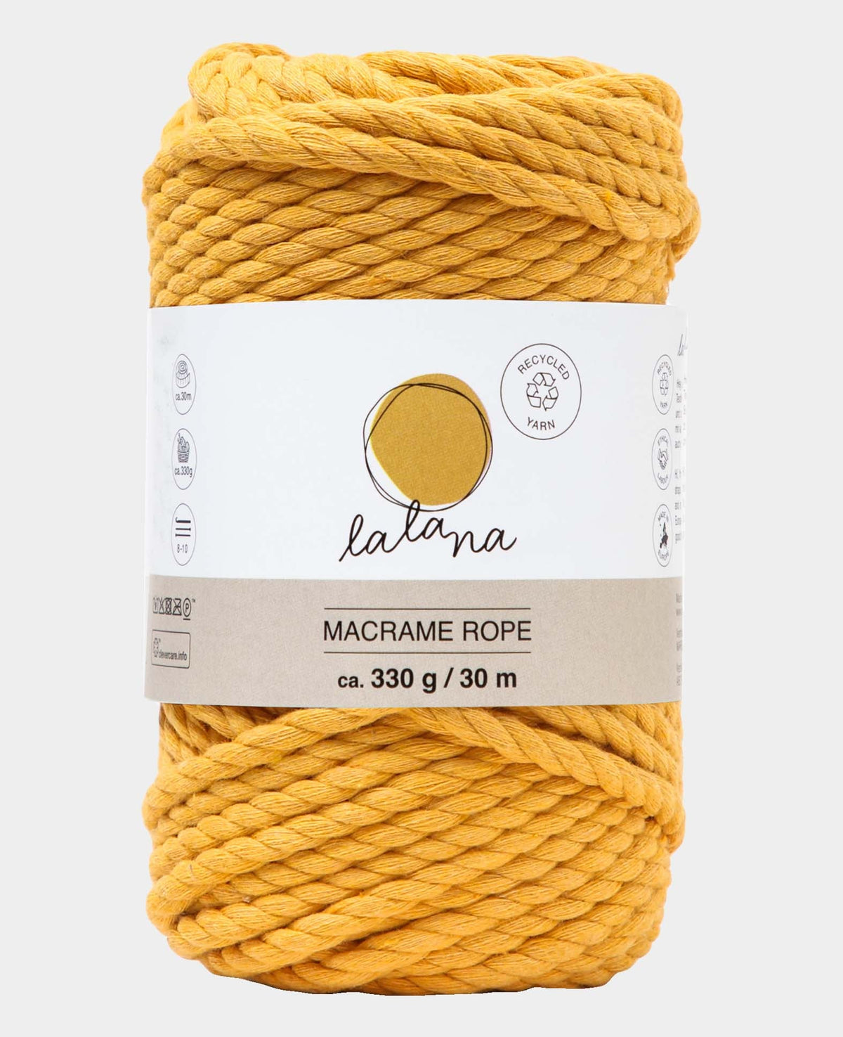 Macrame Rope mustard, Lalana Knüpfgarn für Makramee Projekte, Senfgelb, 5 mm x ca. 30 m, ca. 330 g