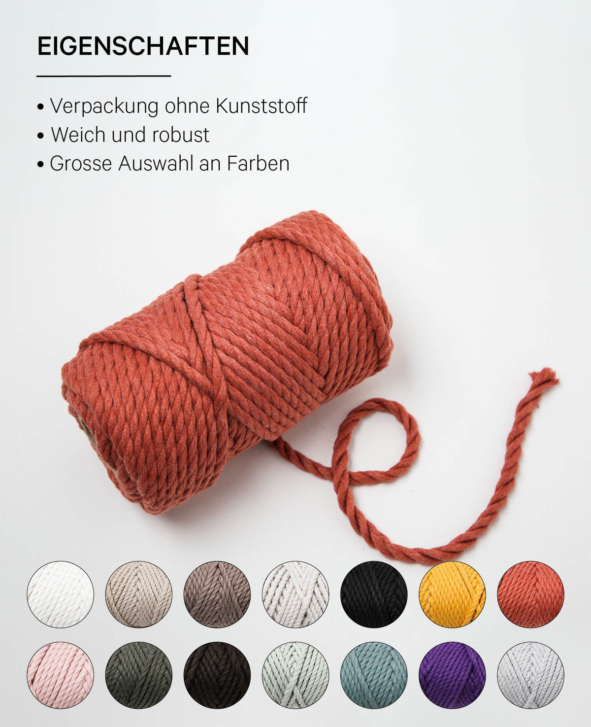 Macrame Rope rusty, Lalana Knüpfgarn für Makramee Projekte, Rostrot, 5 mm x ca. 30 m, ca. 330 g