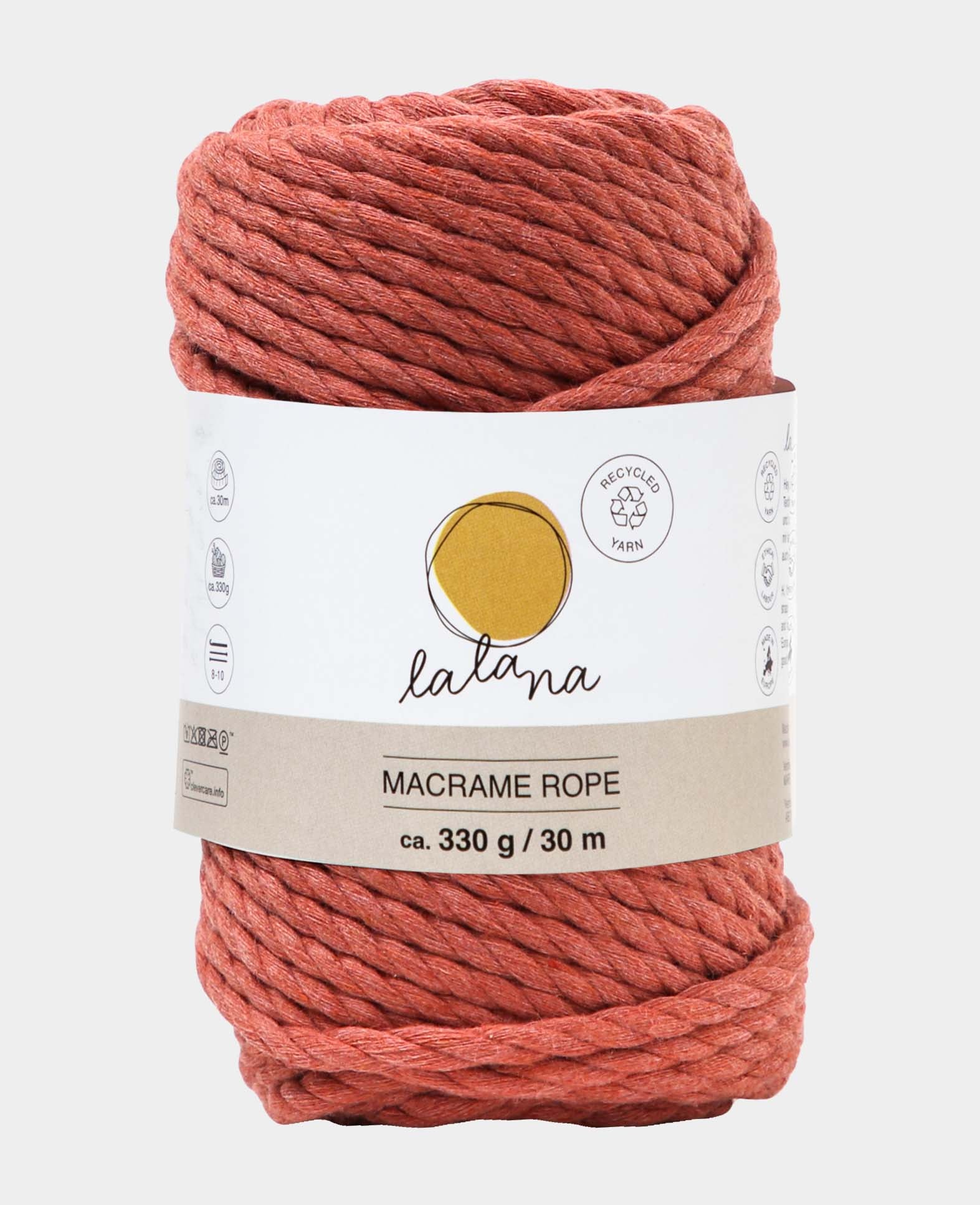 Macrame Rope rusty, Lalana Knüpfgarn für Makramee Projekte, Rostrot, 5 mm x ca. 30 m, ca. 330 g