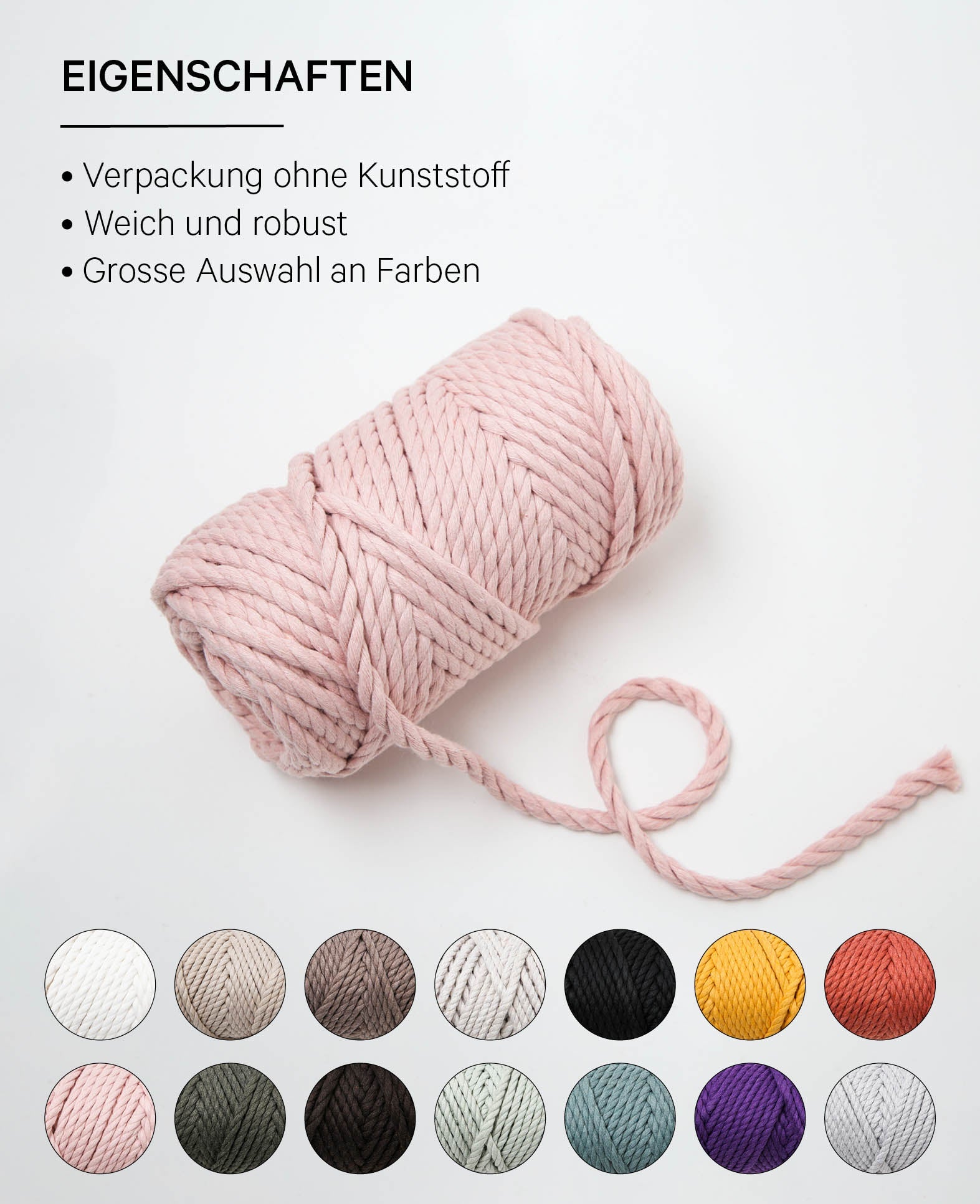 Macrame Rope powder, Lalana Knüpfgarn für Makramee Projekte, Rosa, 5 mm x ca. 30 m, ca. 330 g