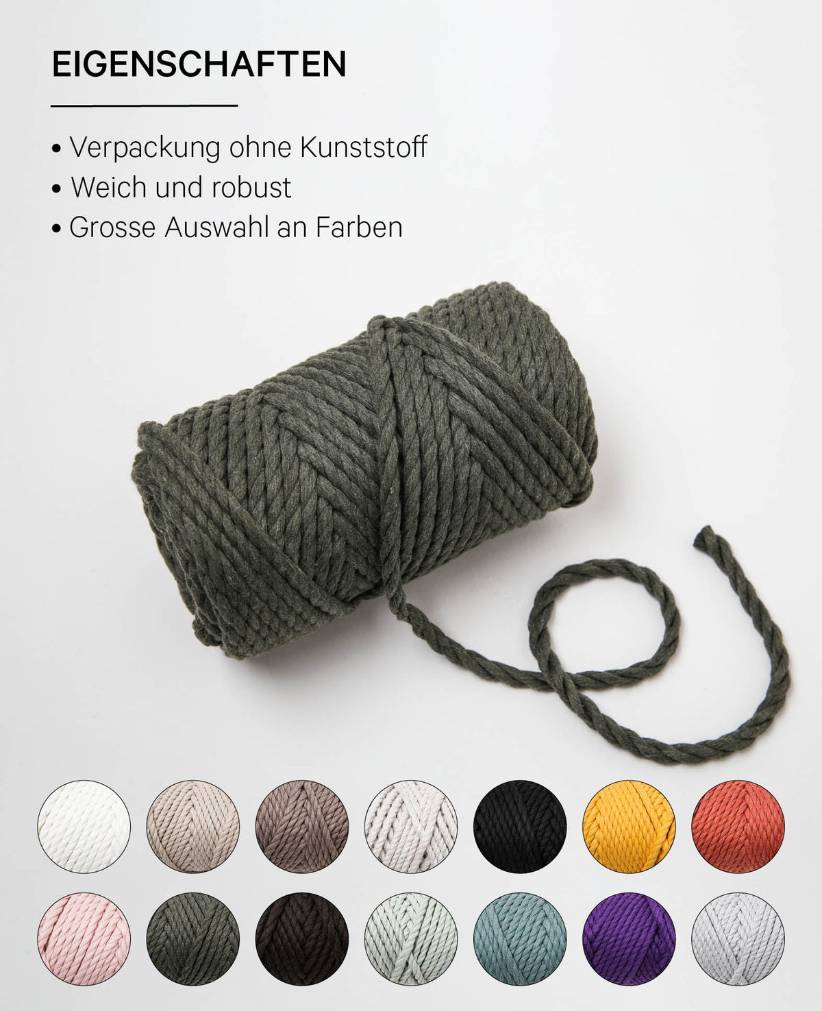 Corde macramé kaki, fil à tricoter Lalana pour projets macramé, couleur terre, 5 mm x environ 30 m, environ 330 g