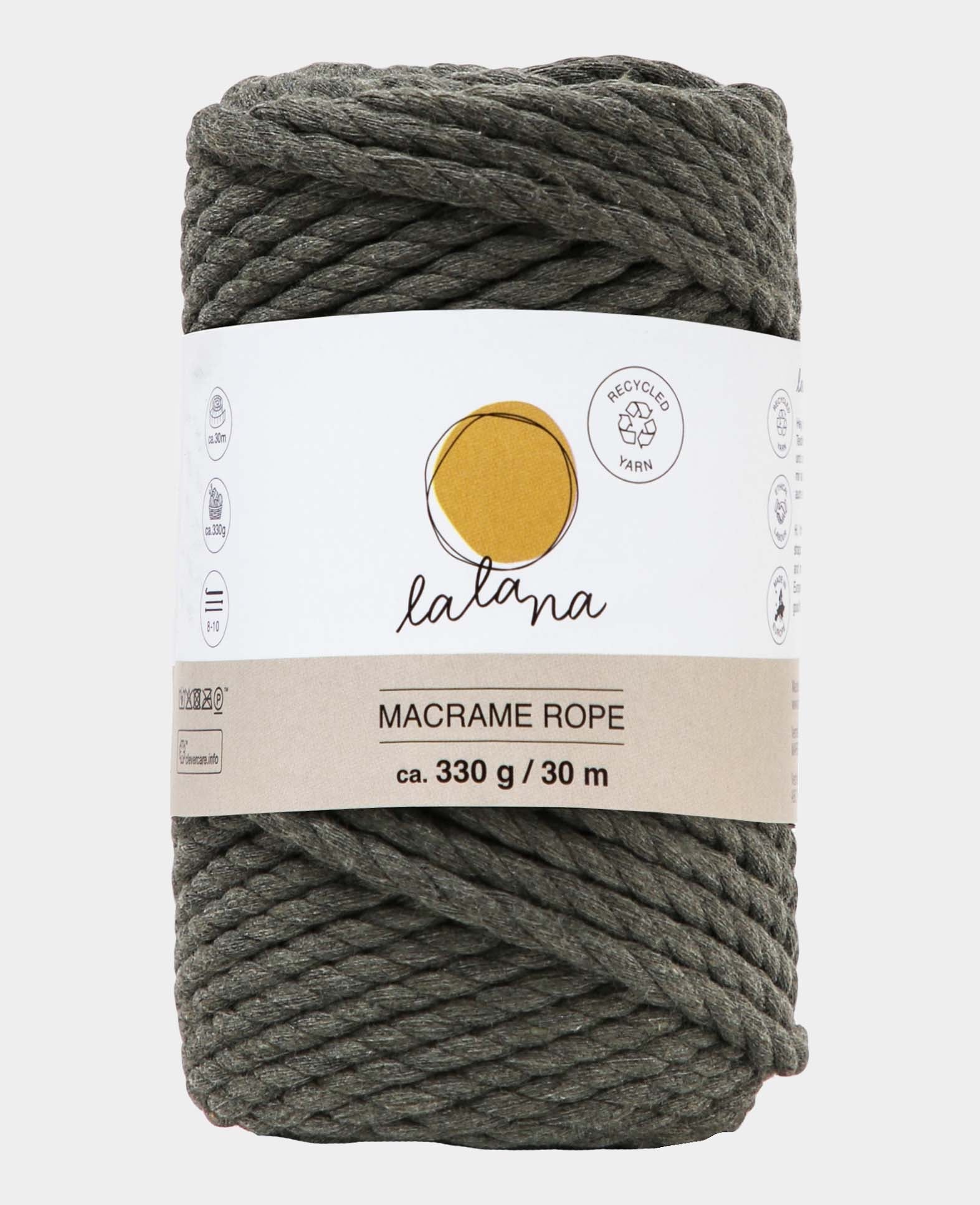 Macrame Rope khaki, Lalana Knüpfgarn für Makramee Projekte, Erdfarbe, 5 mm x ca. 30 m, ca. 330 g