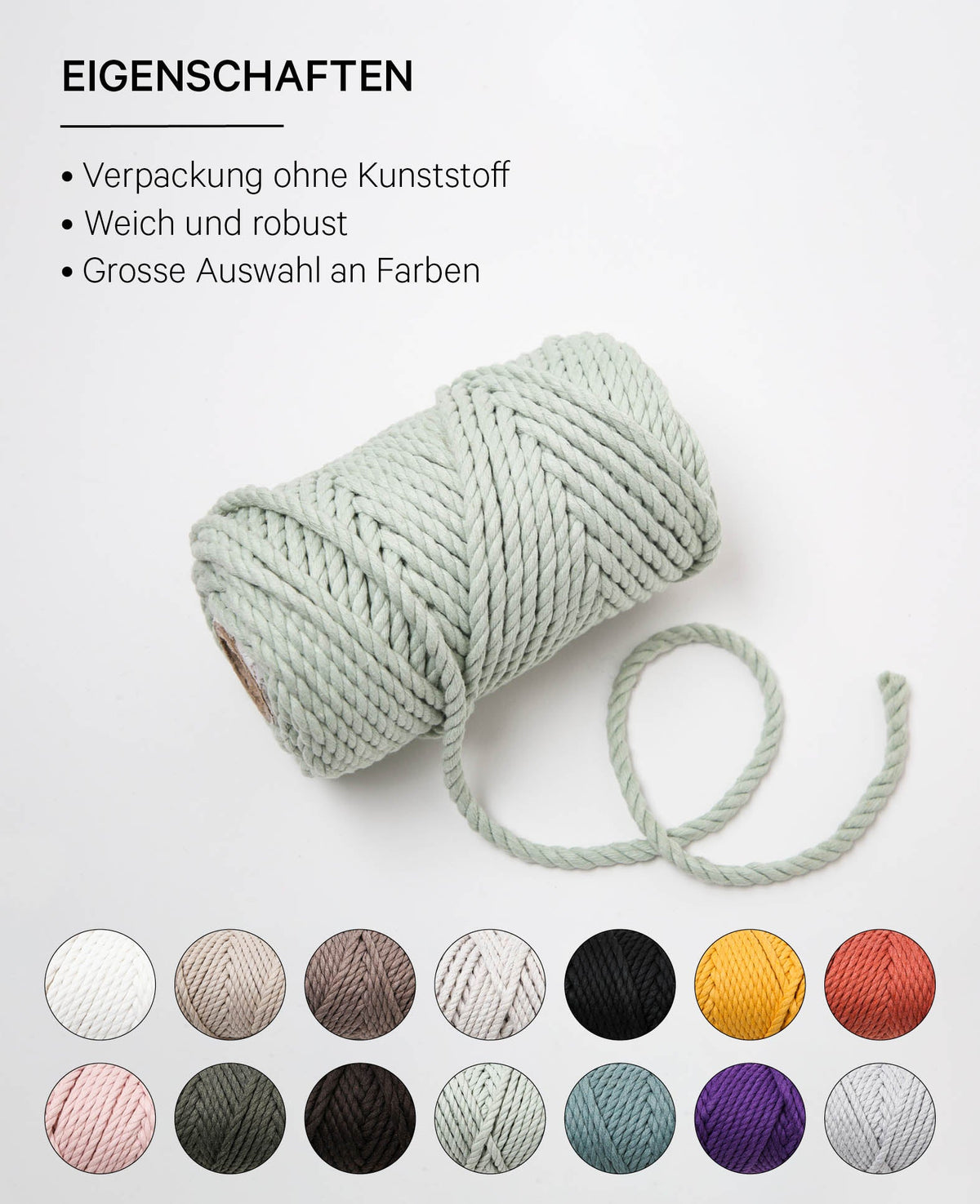 Macrame Rope little green, Lalana Knüpfgarn für Makramee Projekte, Graugrün, 5 mm x ca. 30 m, ca. 330 g