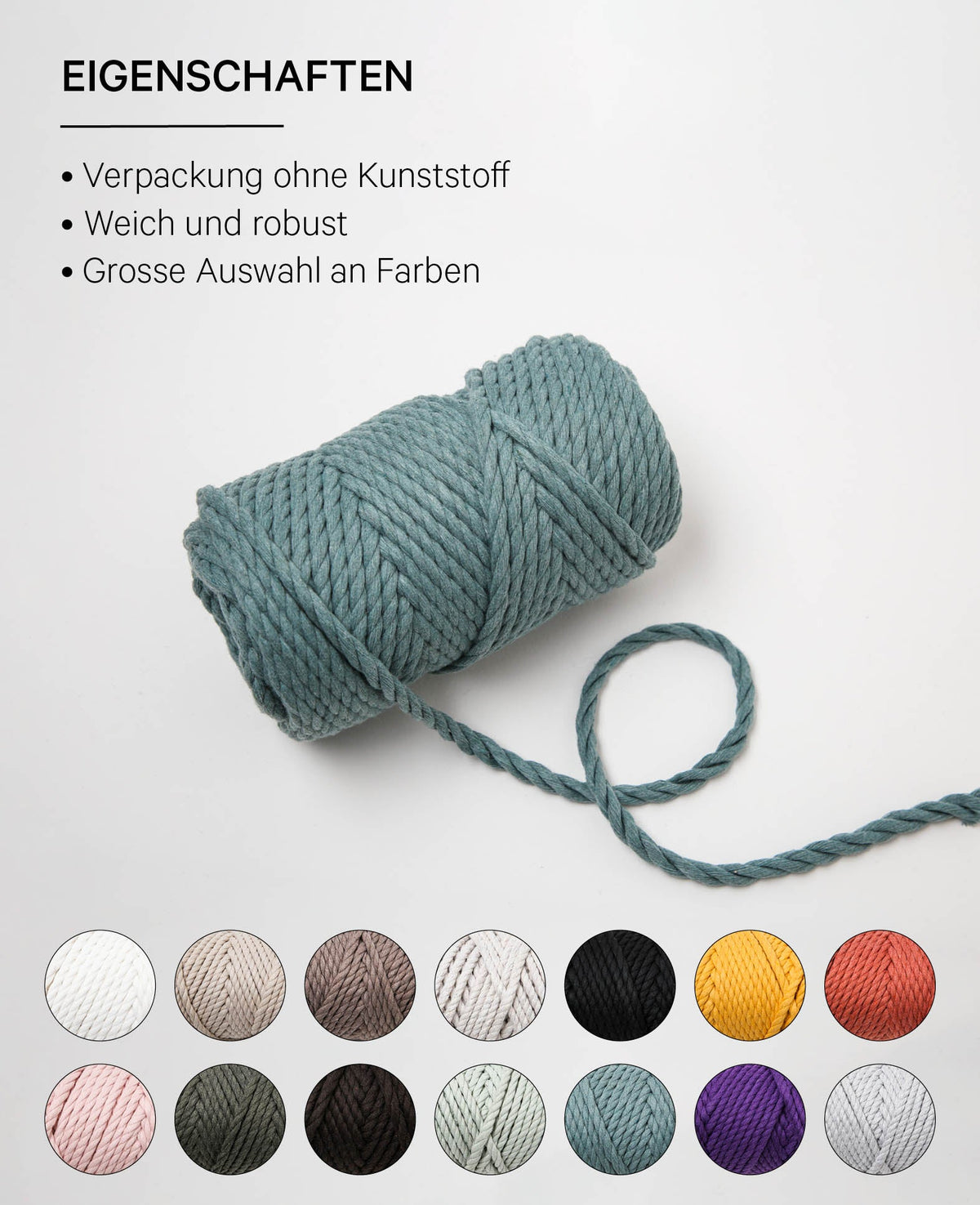 Macrame Rope Sage, Lalana Braiding Yarn for Macrame Projects, Gray Blue, 5 mm x approx. 30 m, approx. 330 g