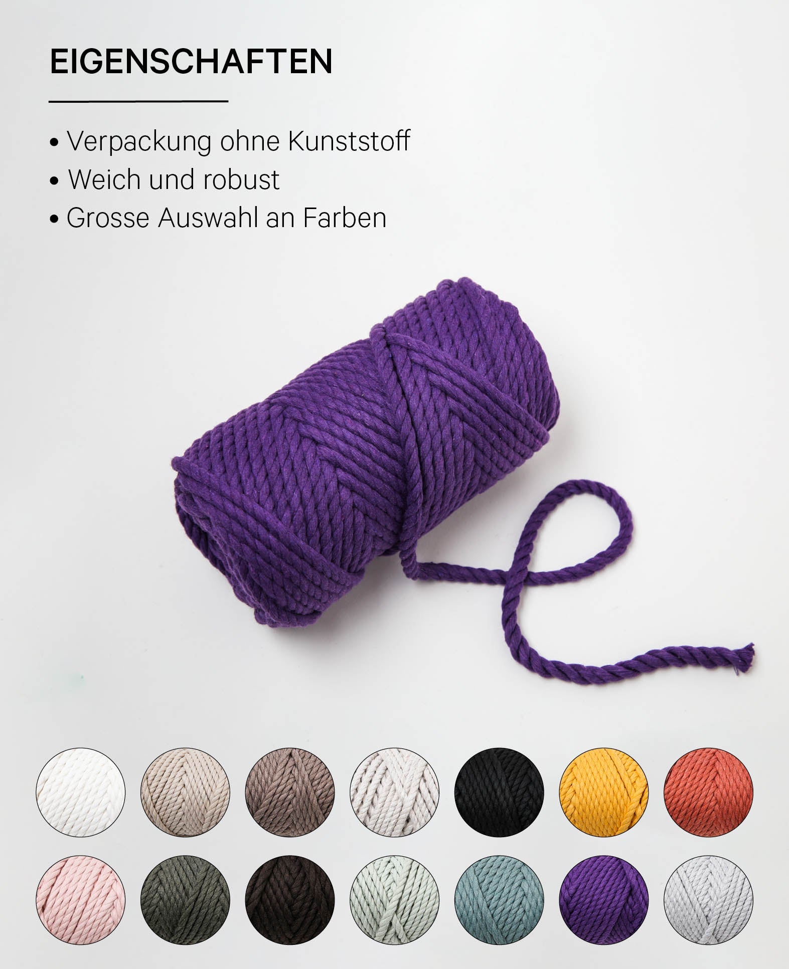 Corde macramé mauve, fil à nouer Lalana pour projets macramé, violet, 5 mm x env. 30 m, env. 330 g