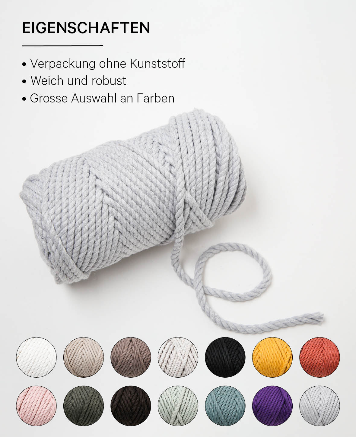 Macrame Rope stone, Lalana Knüpfgarn für Makramee Projekte, Grau, 5 mm x ca. 30 m, ca. 330 g