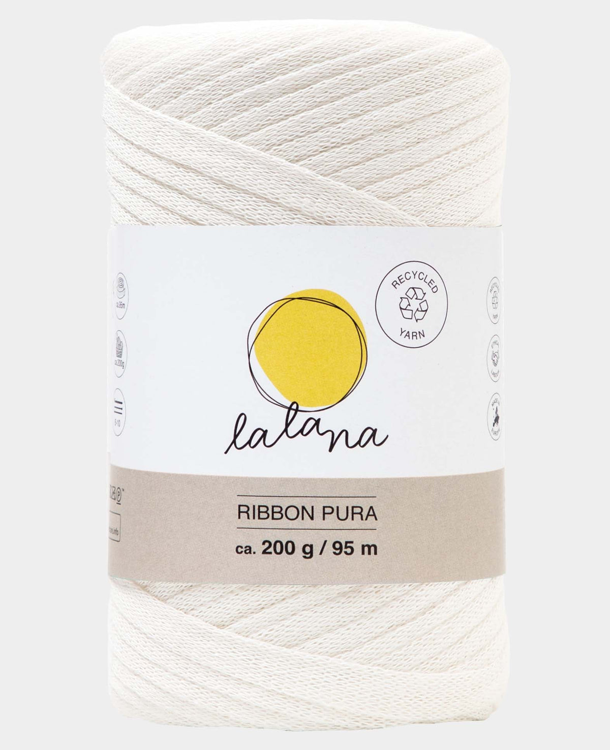 Ribbon Pura cream, Lalana Bandgarn zum Häkeln, Stricken, Knüpfen & Makramee Projekte, Cremefarbe, ca. 8 x 1 mm x 95 m, ca. 200 g