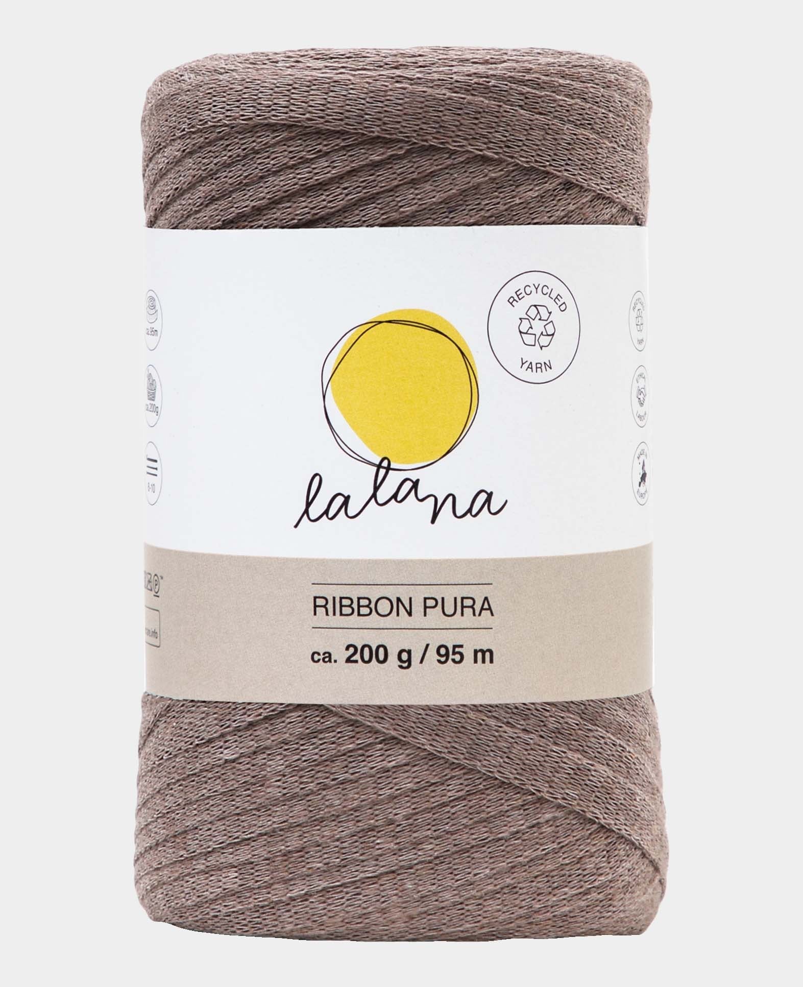 Ribbon Pura coffee, Lalana Bandgarn zum Häkeln, Stricken, Knüpfen & Makramee Projekte, Braun, ca. 8 x 1 mm x 95 m, ca. 200 g