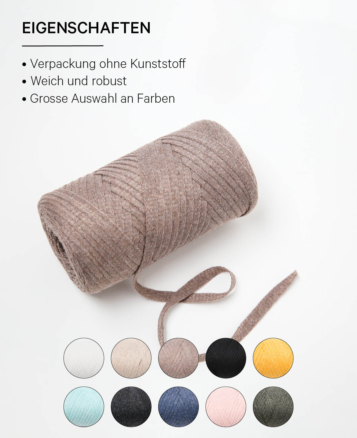 Ruban Pura Coffee, fil plat pour le crochet, le tricot, le nouage et les projets de macramé, marron, environ 8 x 1 mm x 95 m, environ 200 g