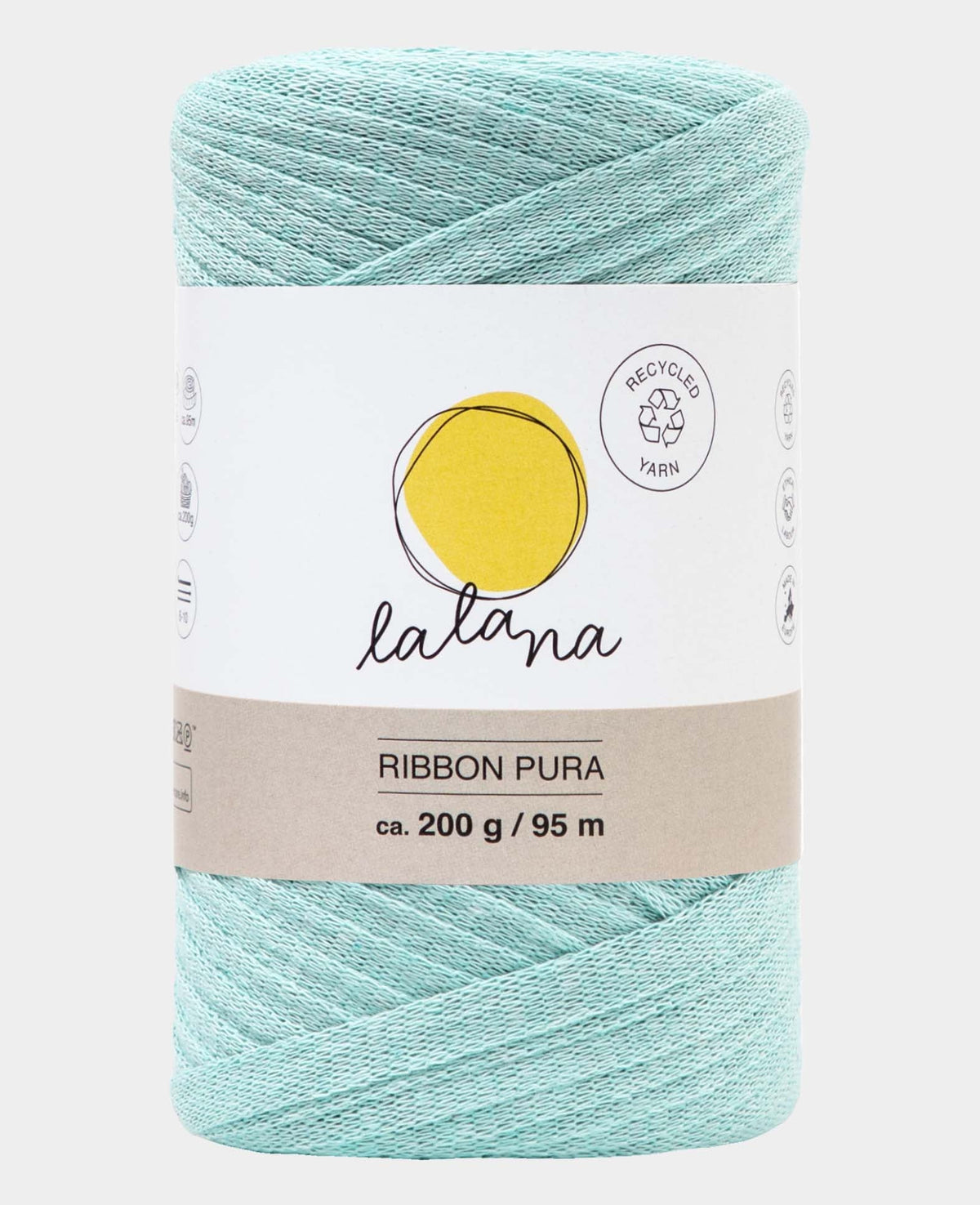 Ribbon Pura mint, Lalana Bandgarn zum Häkeln, Stricken, Knüpfen & Makramee Projekte, Mintgrün, ca. 8 x 1 mm x 95 m, ca. 200 g
