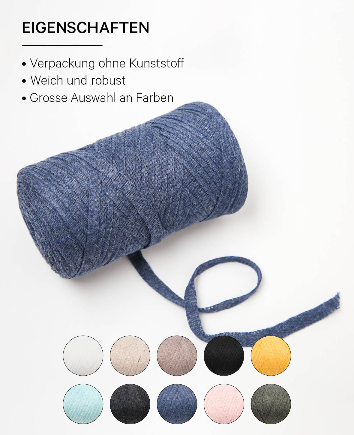 Ribbon Pura jeans, Lalana Bandgarn zum Häkeln, Stricken, Knüpfen & Makramee Projekte, Blaugrau, ca. 8 x 1 mm x 95 m, ca. 200 g