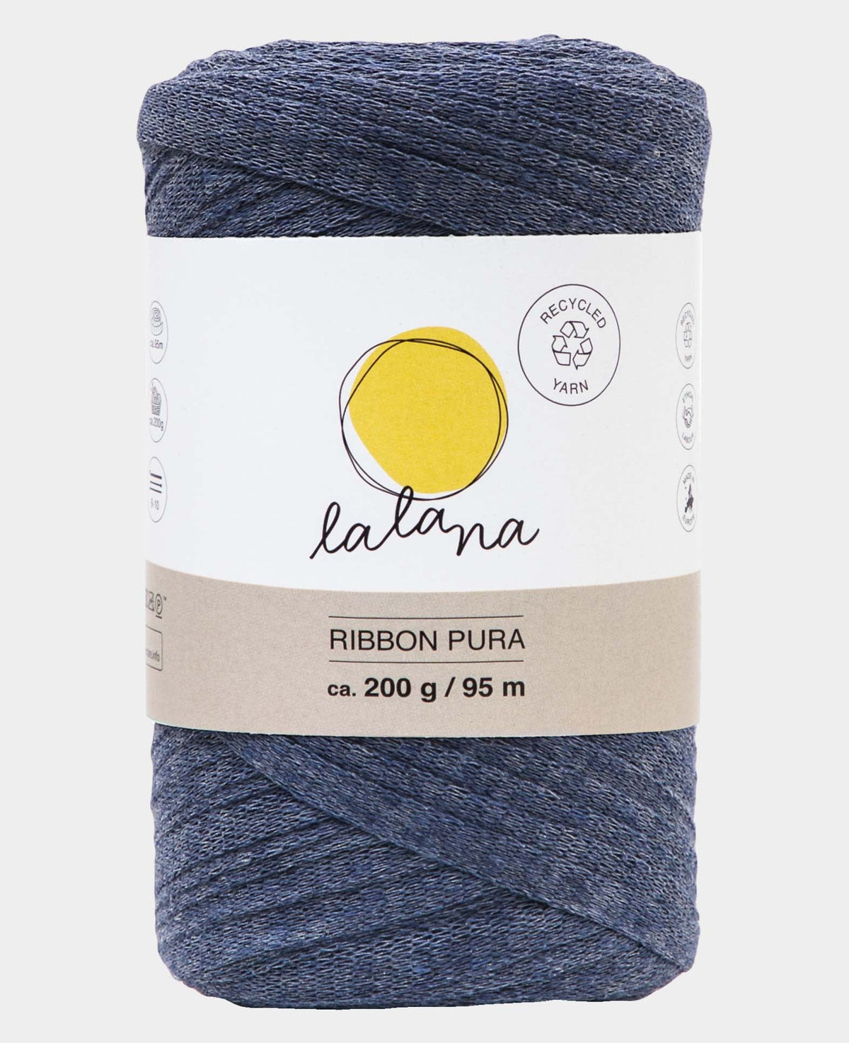 Ribbon Pura jeans, Lalana Bandgarn zum Häkeln, Stricken, Knüpfen & Makramee Projekte, Blaugrau, ca. 8 x 1 mm x 95 m, ca. 200 g