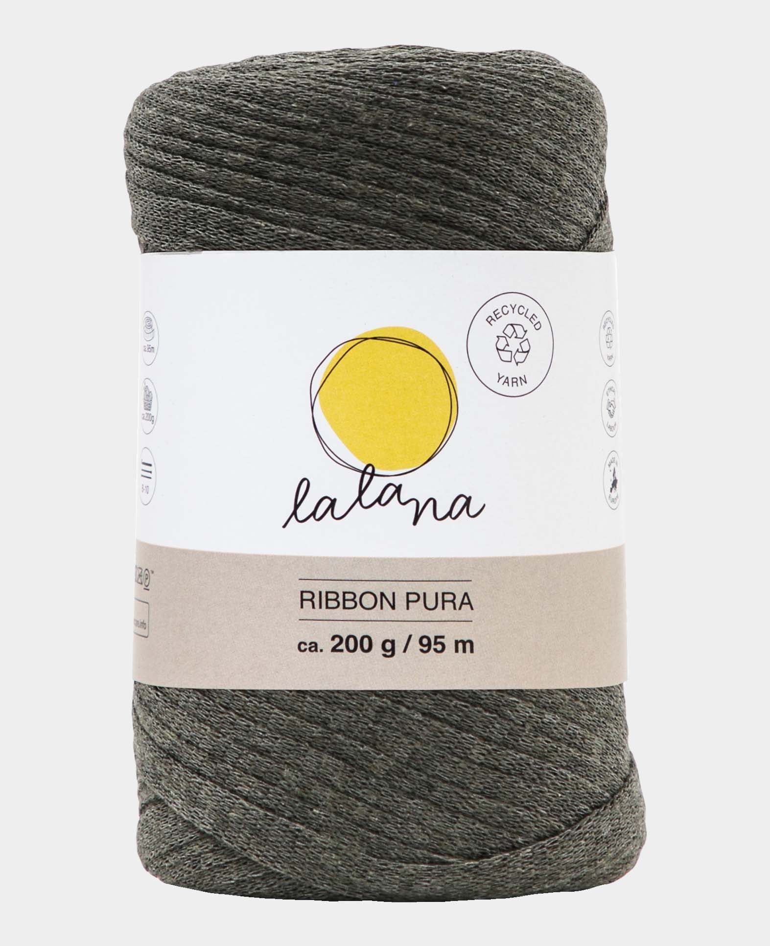 Ribbon Pura khaki, Lalana Bandgarn zum Häkeln, Stricken, Knüpfen & Makramee Projekte, Erdfarbe, ca. 8 x 1 mm x 95 m, ca. 200 g