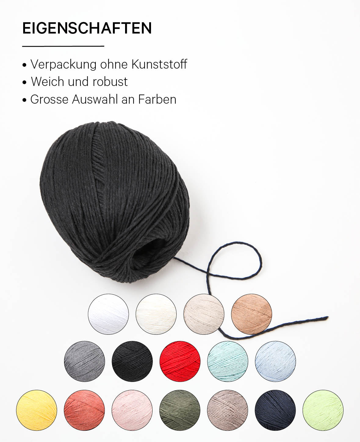 Soft Cord Ami noir, fil standard Lalana, noir, environ 1,5 mm x 180 m, environ 100 g