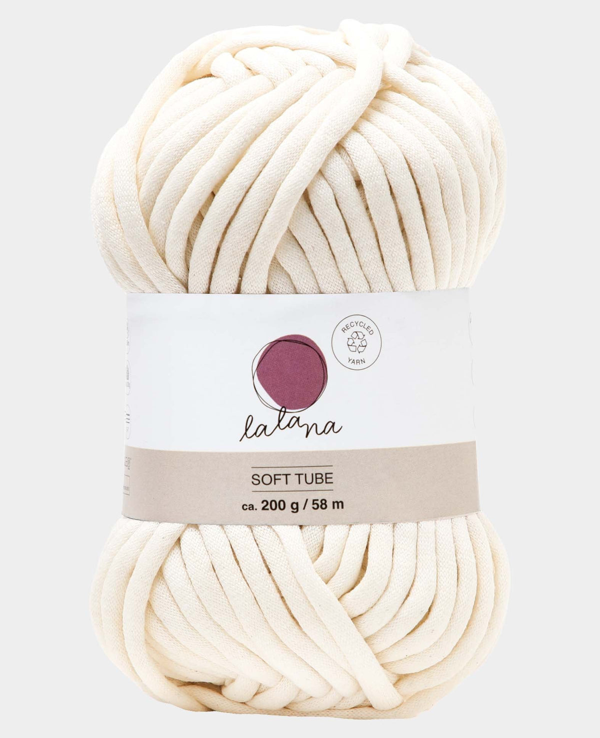 Soft Tube cream, Lalana Schlauchgarn zum Häkeln, Stricken, Knüpfen & Makramee Projekte, Cremefarbe, ca. 6 mm x 58 m, ca. 200 g