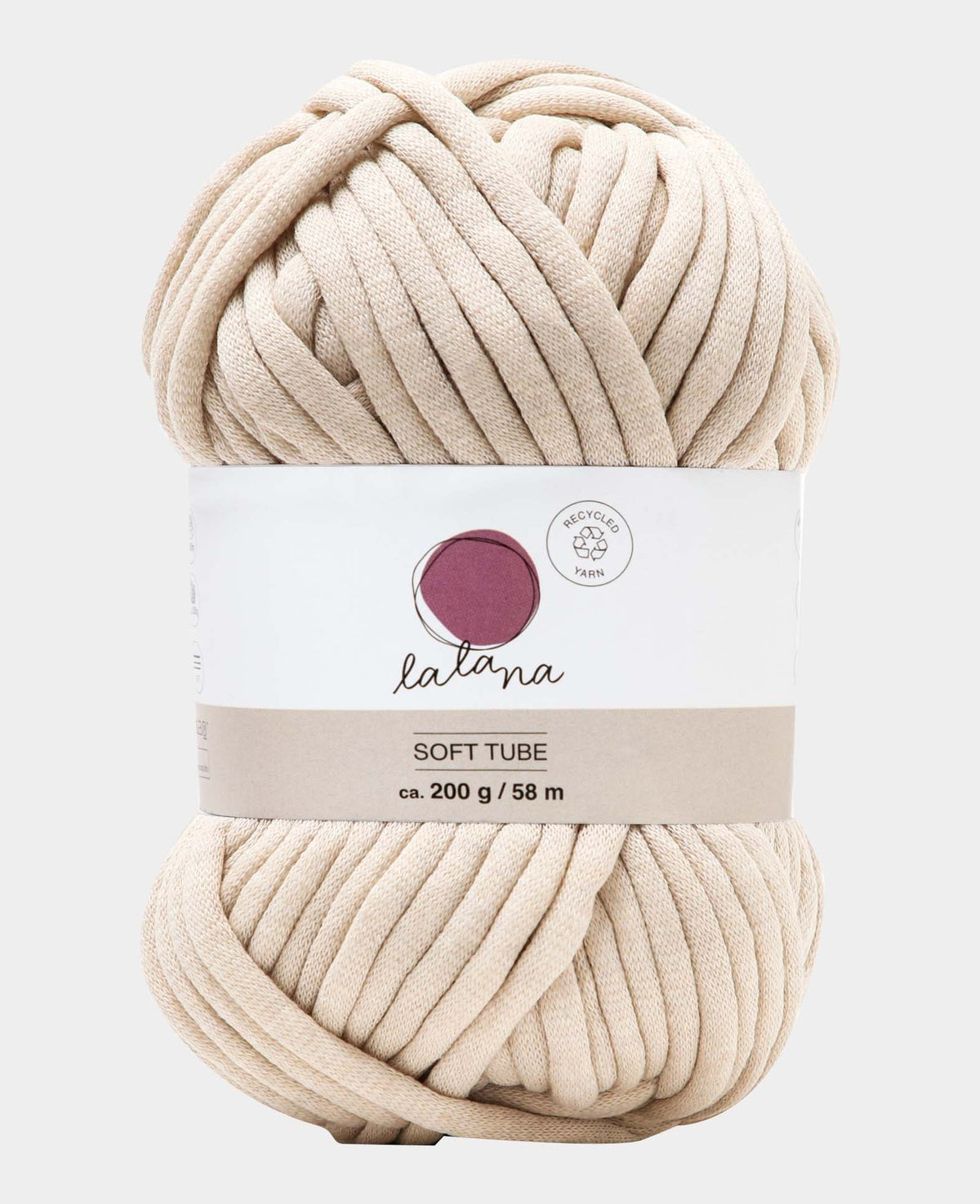 Soft Tube beige, Lalana Schlauchgarn zum Häkeln, Stricken, Knüpfen & Makramee Projekte, Beige, ca. 6 mm x 58 m, ca. 200 g