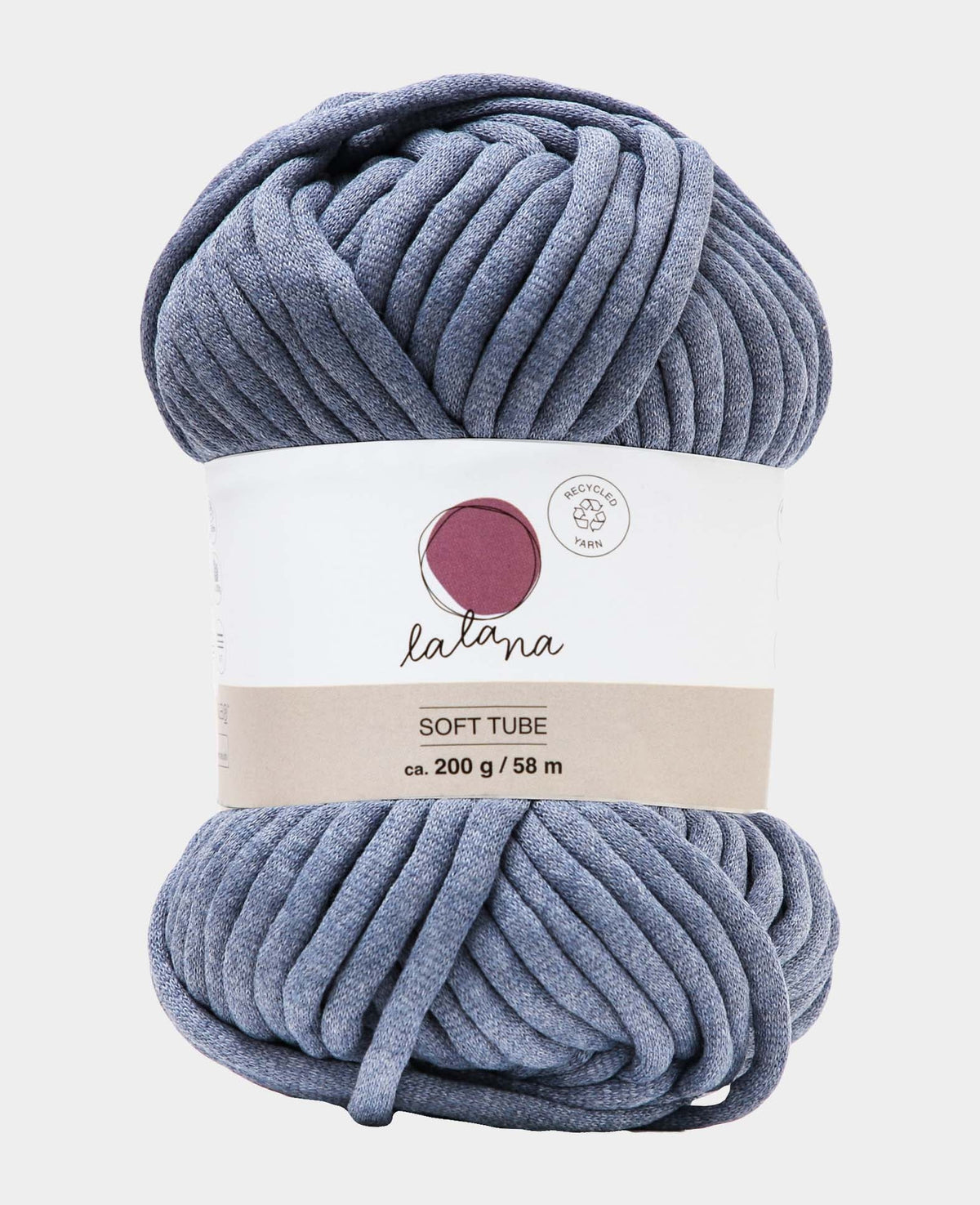 Soft Tube indigo, Lalana Schlauchgarn zum Häkeln, Stricken, Knüpfen & Makramee Projekte, Blaugrau, ca. 6 mm x 58 m, ca. 200 g