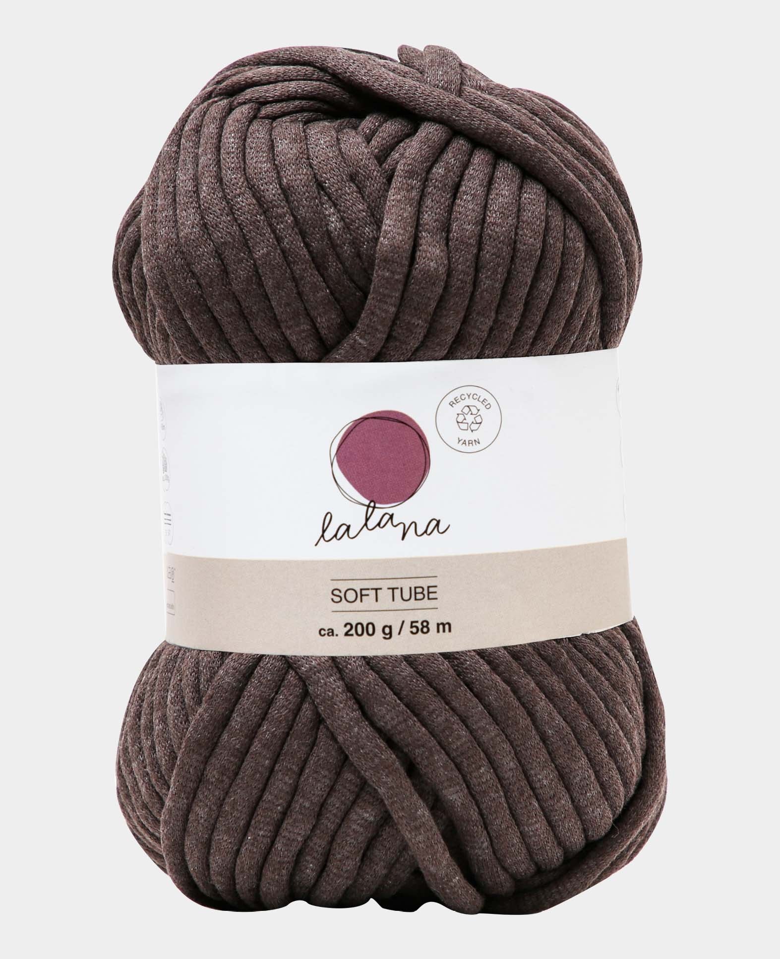 Soft Tube brown, Lalana Schlauchgarn zum Häkeln, Stricken, Knüpfen & Makramee Projekte, Braun, ca. 6 mm x 58 m, ca. 200 g