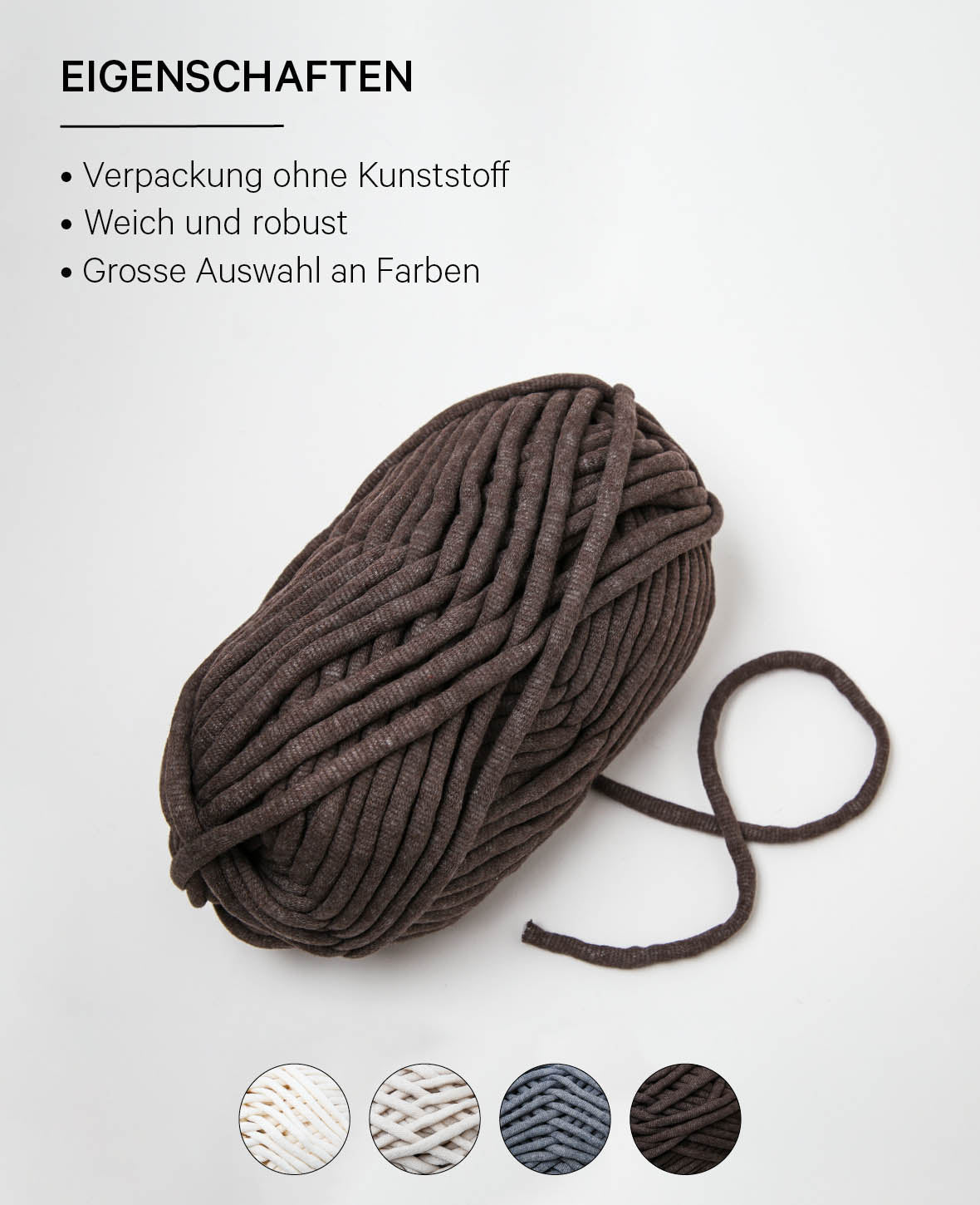Soft Tube marron, fil tubulaire Lalana pour projets de crochet, tricot, nouage et macramé, marron, env. 6 mm x 58 m, env. 200 g