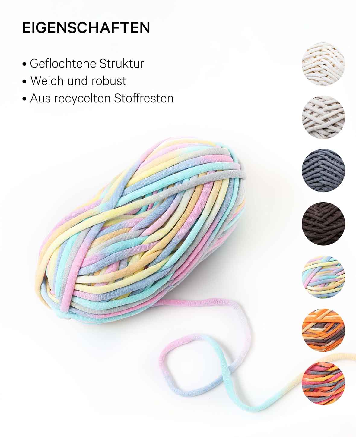 Lalana Soft Tube Rainbow, jaune, turquoise, rose pastel mix, env. 6 mm x 58 m, env. 200 g