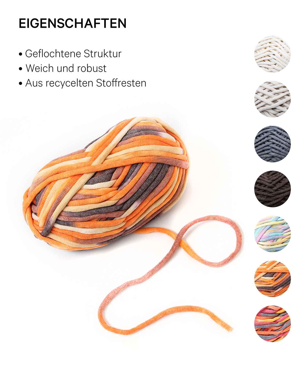 Soft Tube Rainbow 2, Lalana Schlauchgarn zum Häkeln, Stricken, Knüpfen & Makramee Projekte, Orange, Braun Mix, ca. 6 mm x 58 m, ca. 200 g